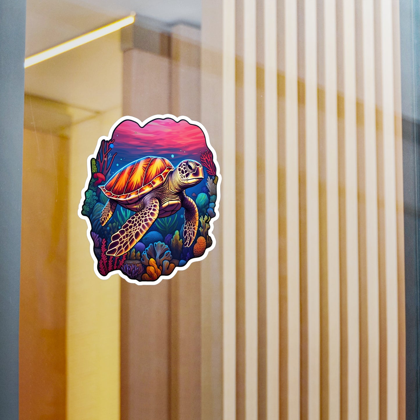 Anime-inspired Hawksbill Turtle in Coral Reef Sticker