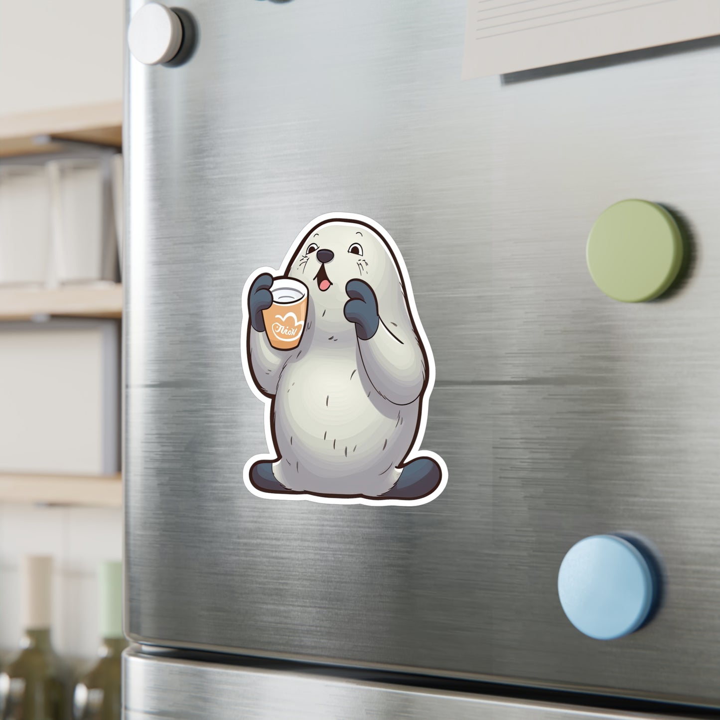 Cute Seal Clapping for Coffee Sticker: Adorable Must-Have for Caffeine Lovers