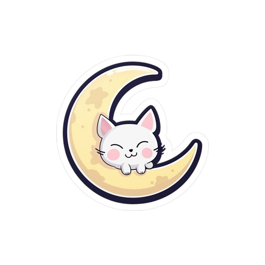 Adorable Cat on Moon Sticker - Perfect for Cat Lovers & Space Enthusiasts - Get Yours Now!