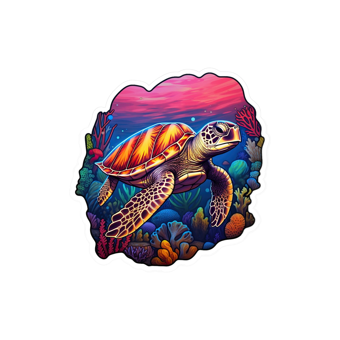 Anime-inspired Hawksbill Turtle in Coral Reef Sticker