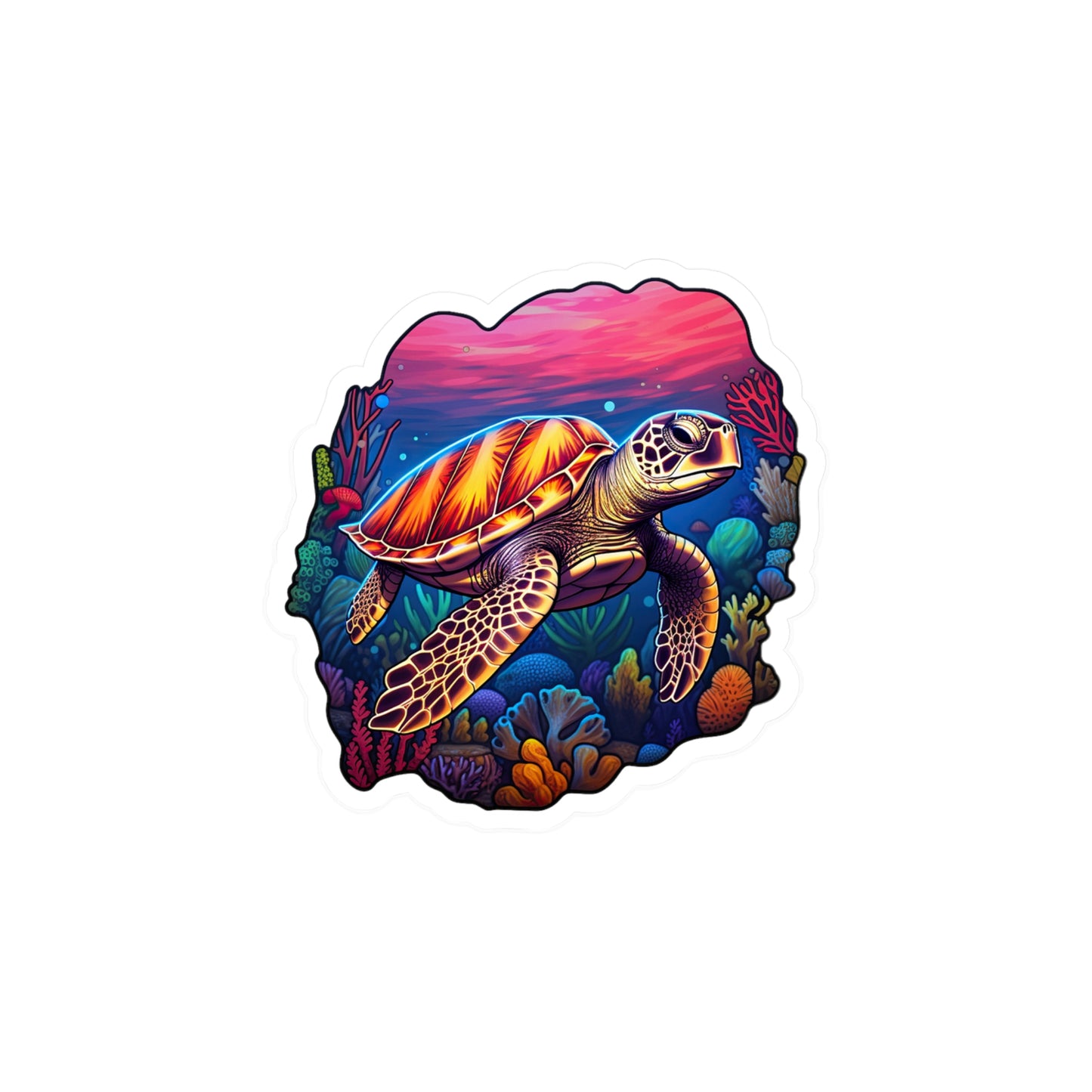 Anime-inspired Hawksbill Turtle in Coral Reef Sticker