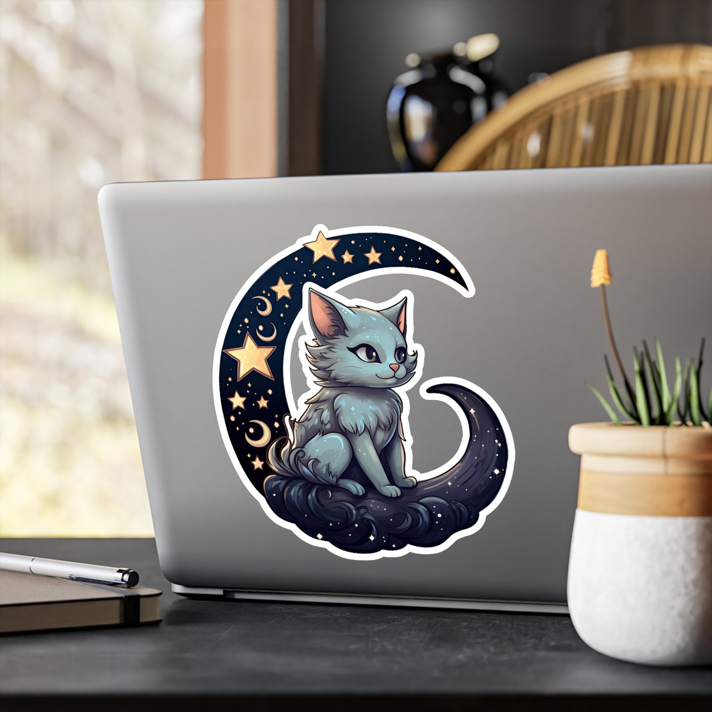 Moonlit Meow: Crescent Kitty Sticker