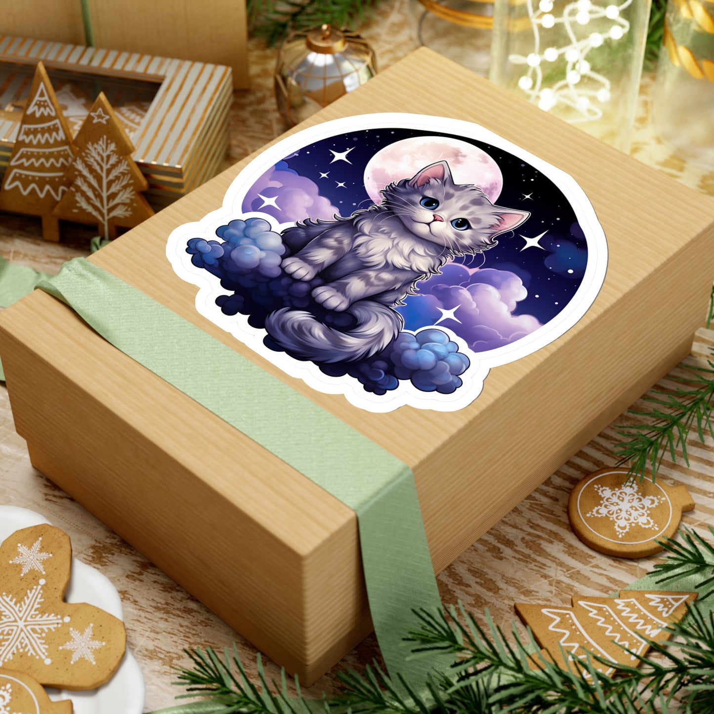 Whimsical Lunar Kitty Sticker
