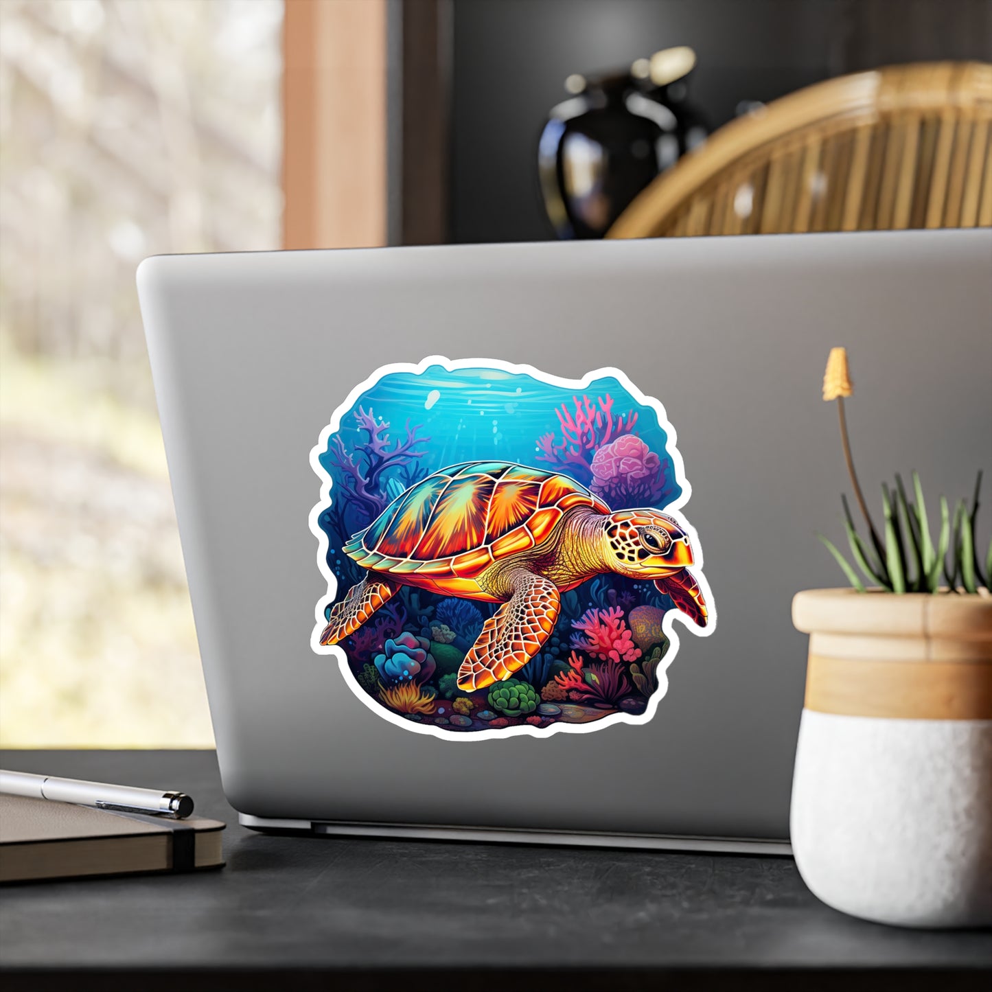 Hawksbill Harmony at Coral Reef Sticker.