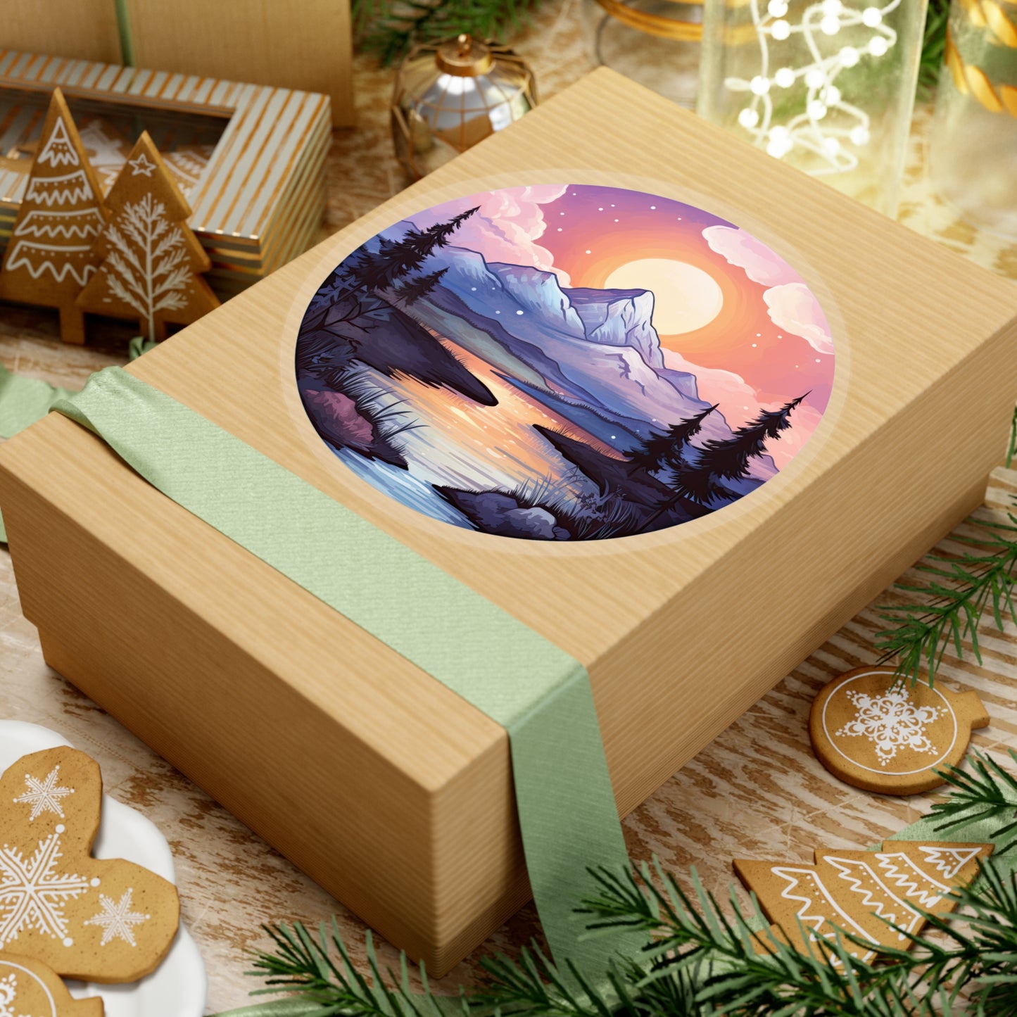 Serene Sunrise Mountain Sticker