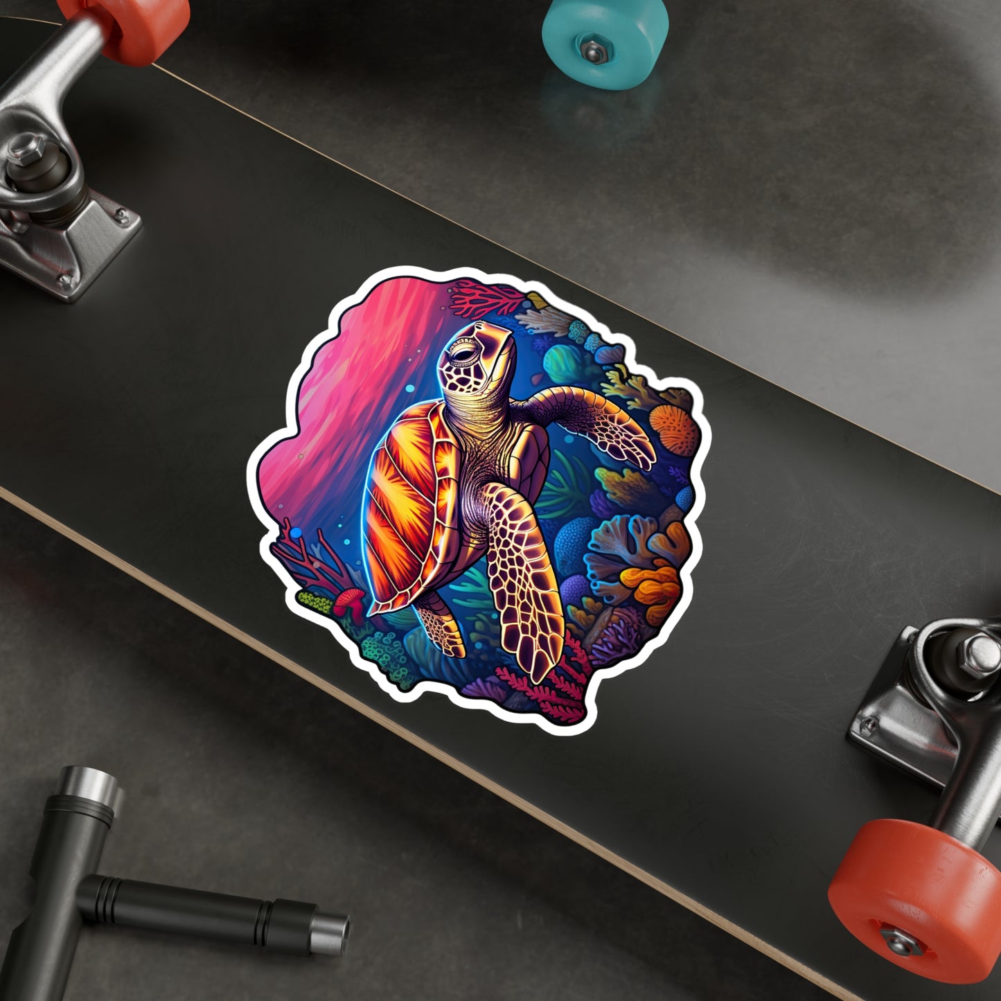 Anime-inspired Hawksbill Turtle in Coral Reef Sticker