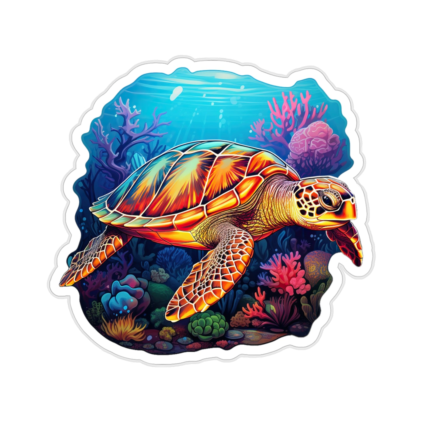 Hawksbill Harmony at Coral Reef Sticker.