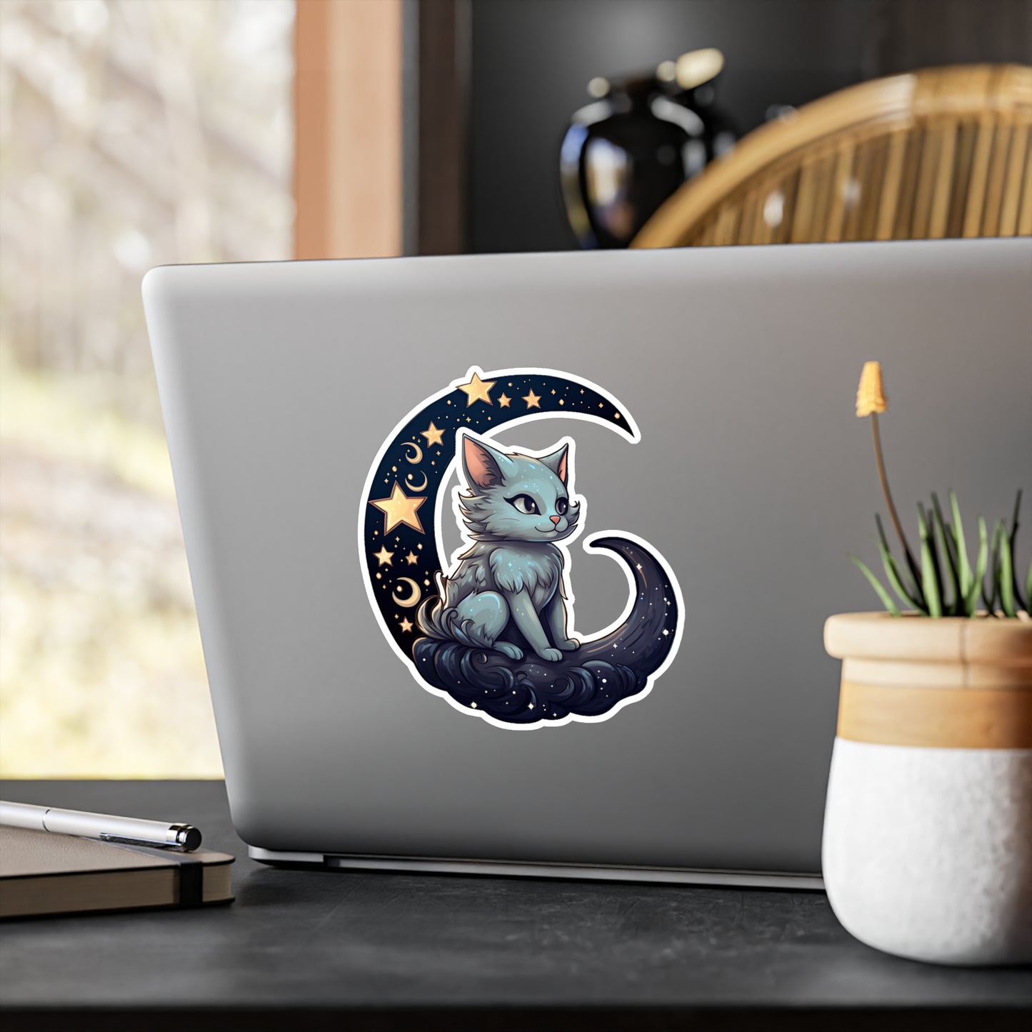 Moonlit Meow: Crescent Kitty Sticker