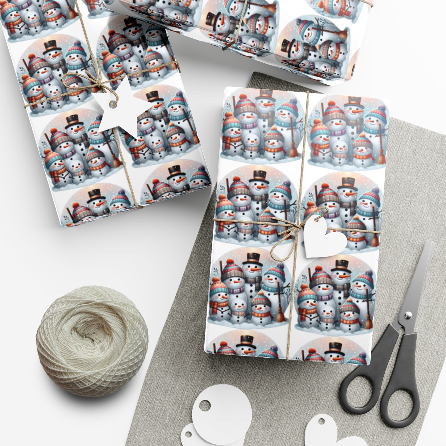 Joyful Snowpeople Gathering - Pastel Winter Landscape Wrapping Paper