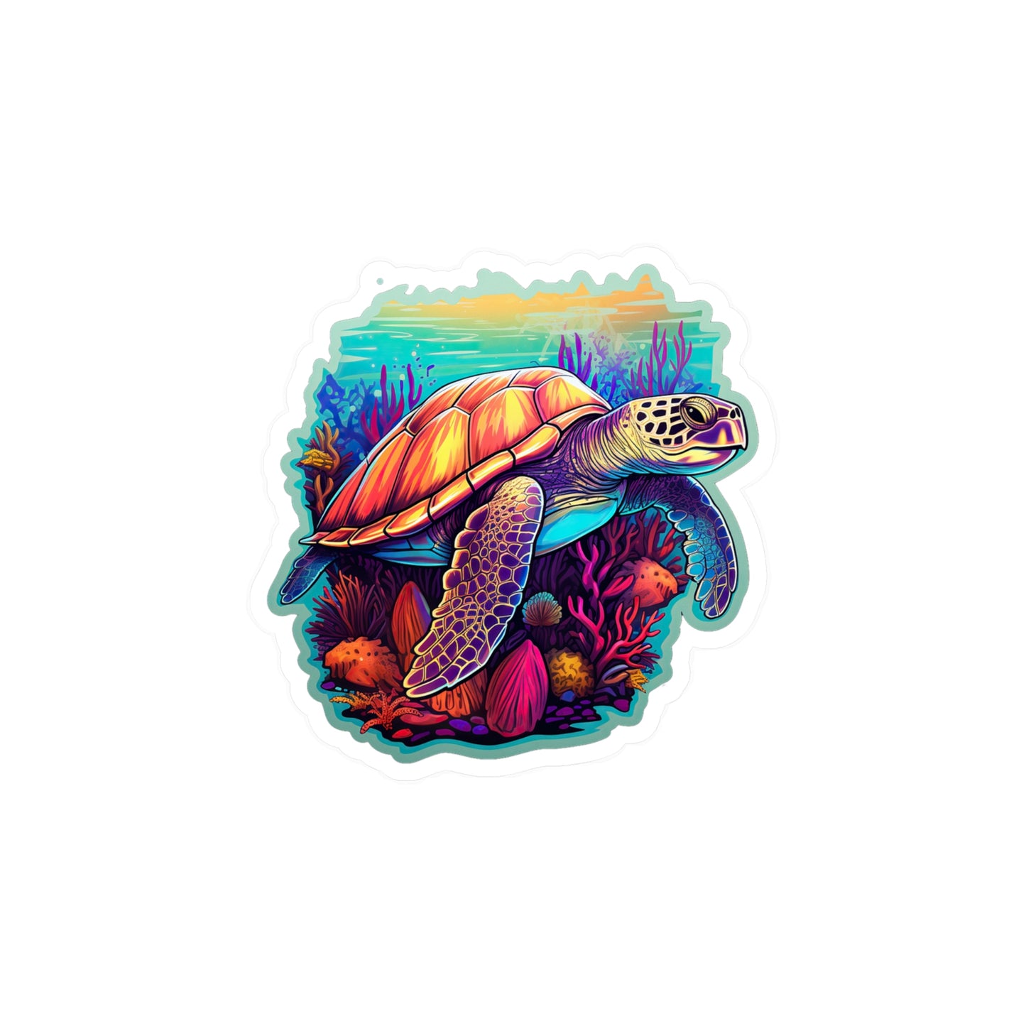 Hawksbill Haven: Coral Reef Anime Sticker