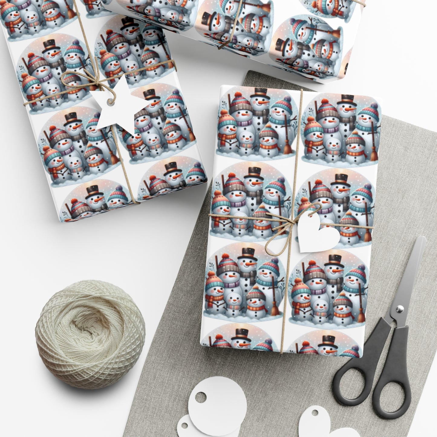 Joyful Snowpeople Gathering - Pastel Winter Landscape Wrapping Paper