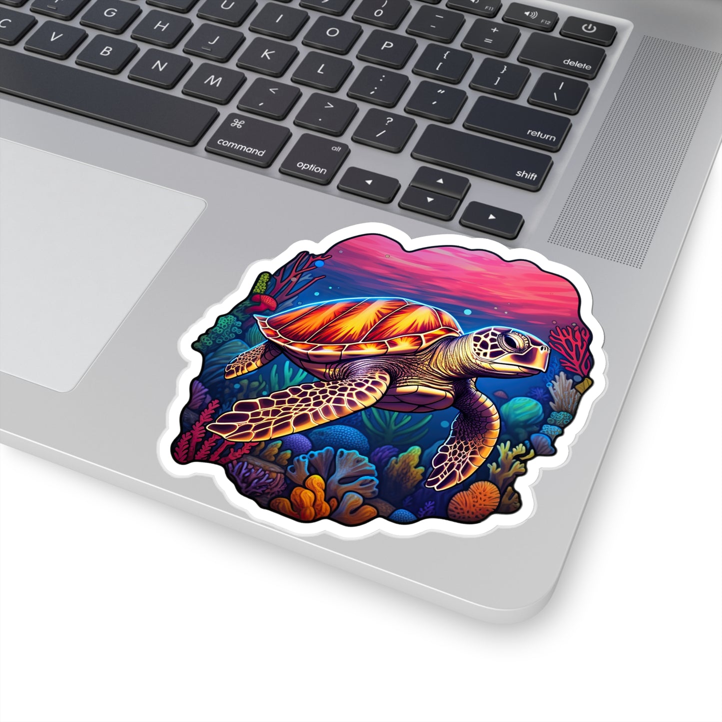 Anime-inspired Hawksbill Turtle in Coral Reef Sticker