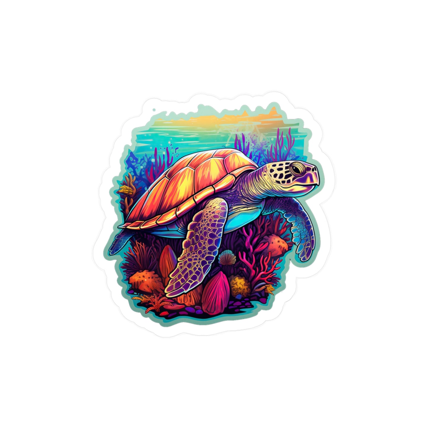 Hawksbill Haven: Coral Reef Anime Sticker