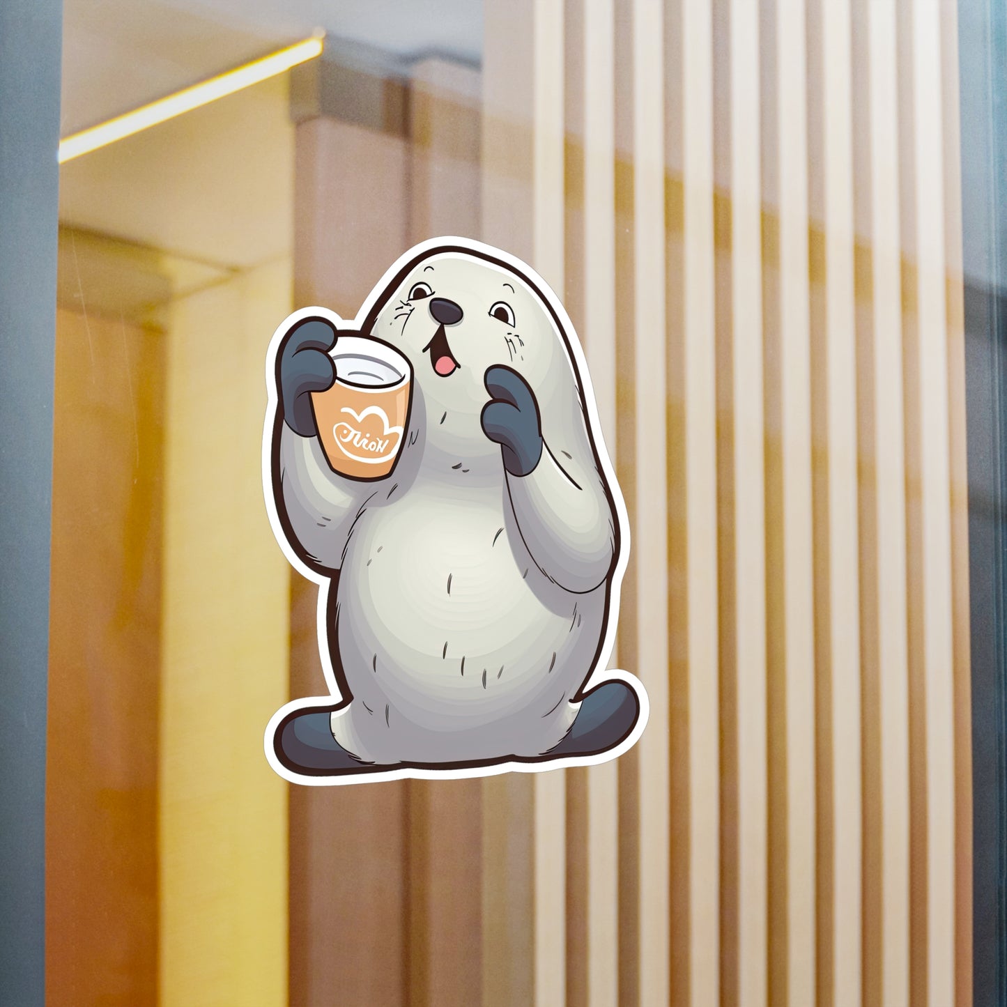 Cute Seal Clapping for Coffee Sticker: Adorable Must-Have for Caffeine Lovers