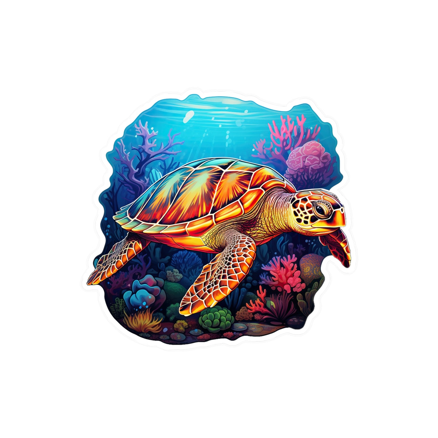 Hawksbill Harmony at Coral Reef Sticker.