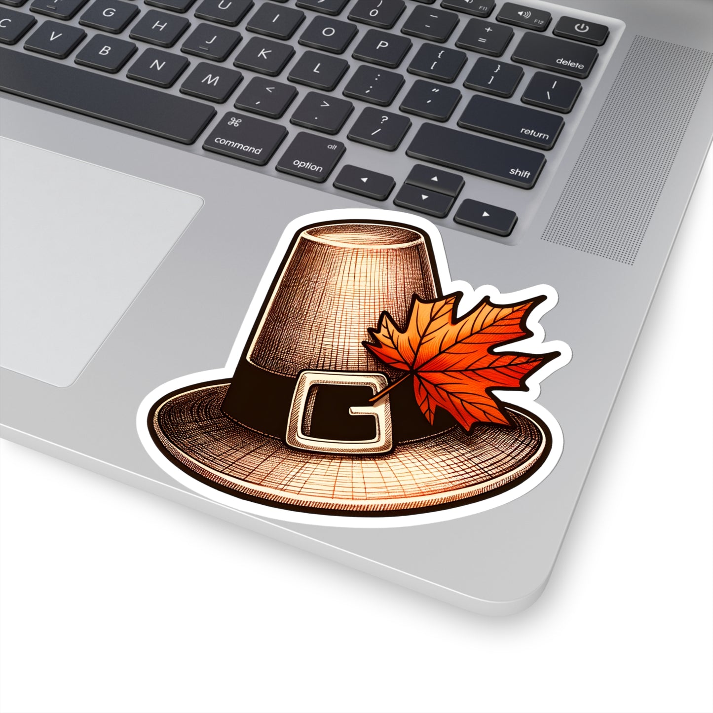 Festive Pilgrim hat + autumn leaf. Thanksgiving vibes! Sticker