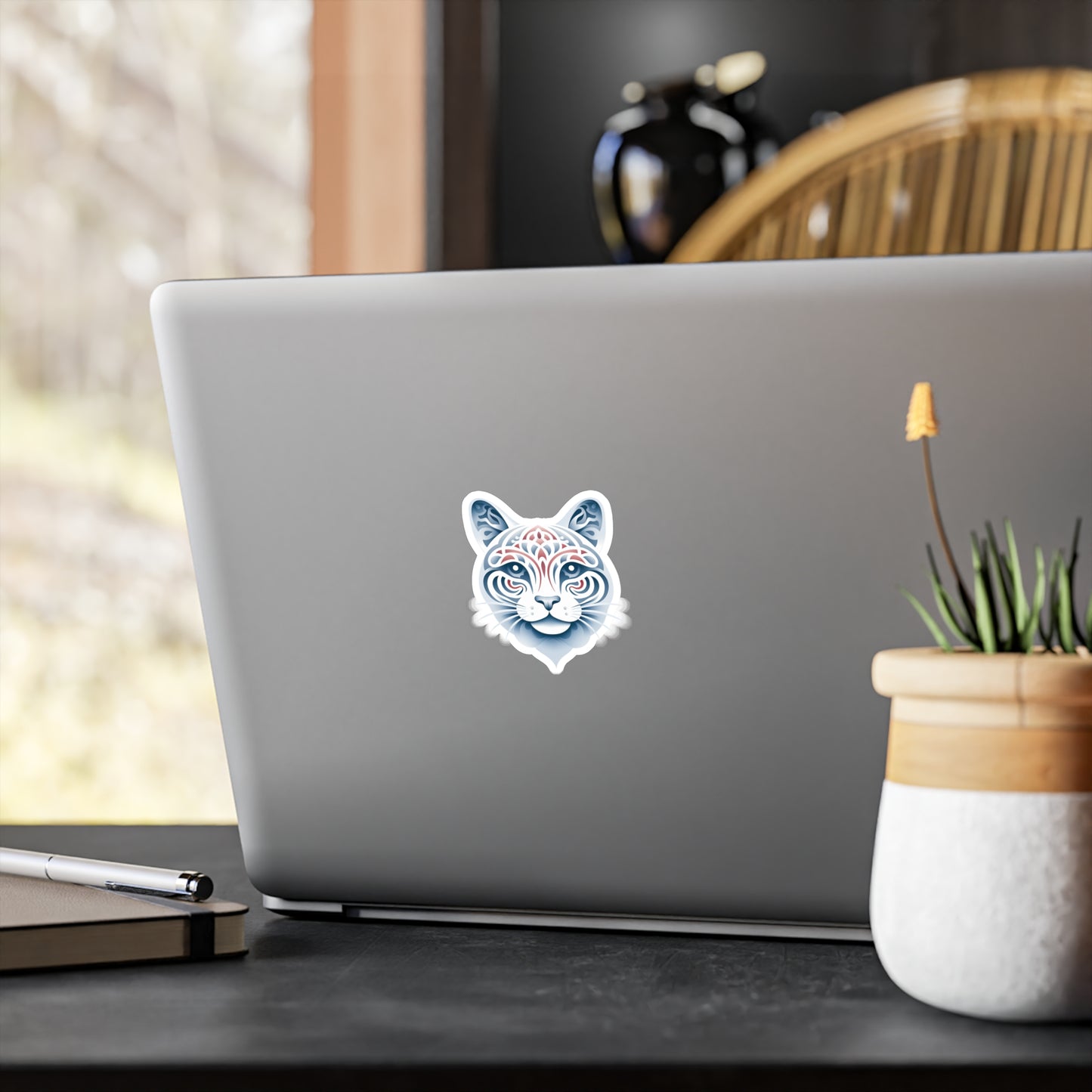 Whiskers of White: Cute Cat Face Sticker