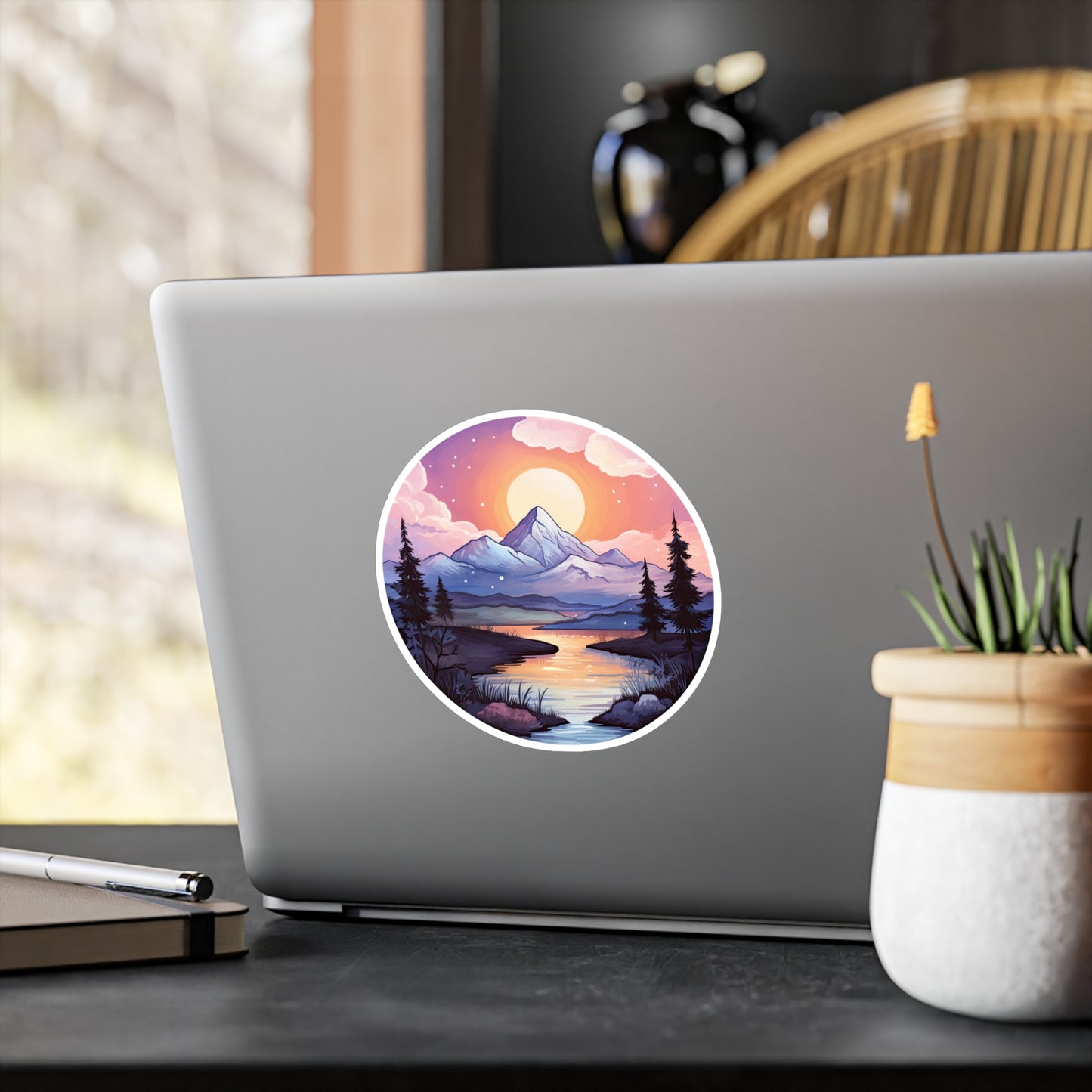 Serene Sunrise Mountain Sticker