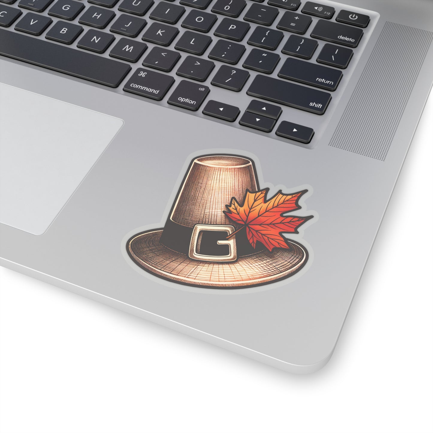 Festive Pilgrim hat + autumn leaf. Thanksgiving vibes! Sticker