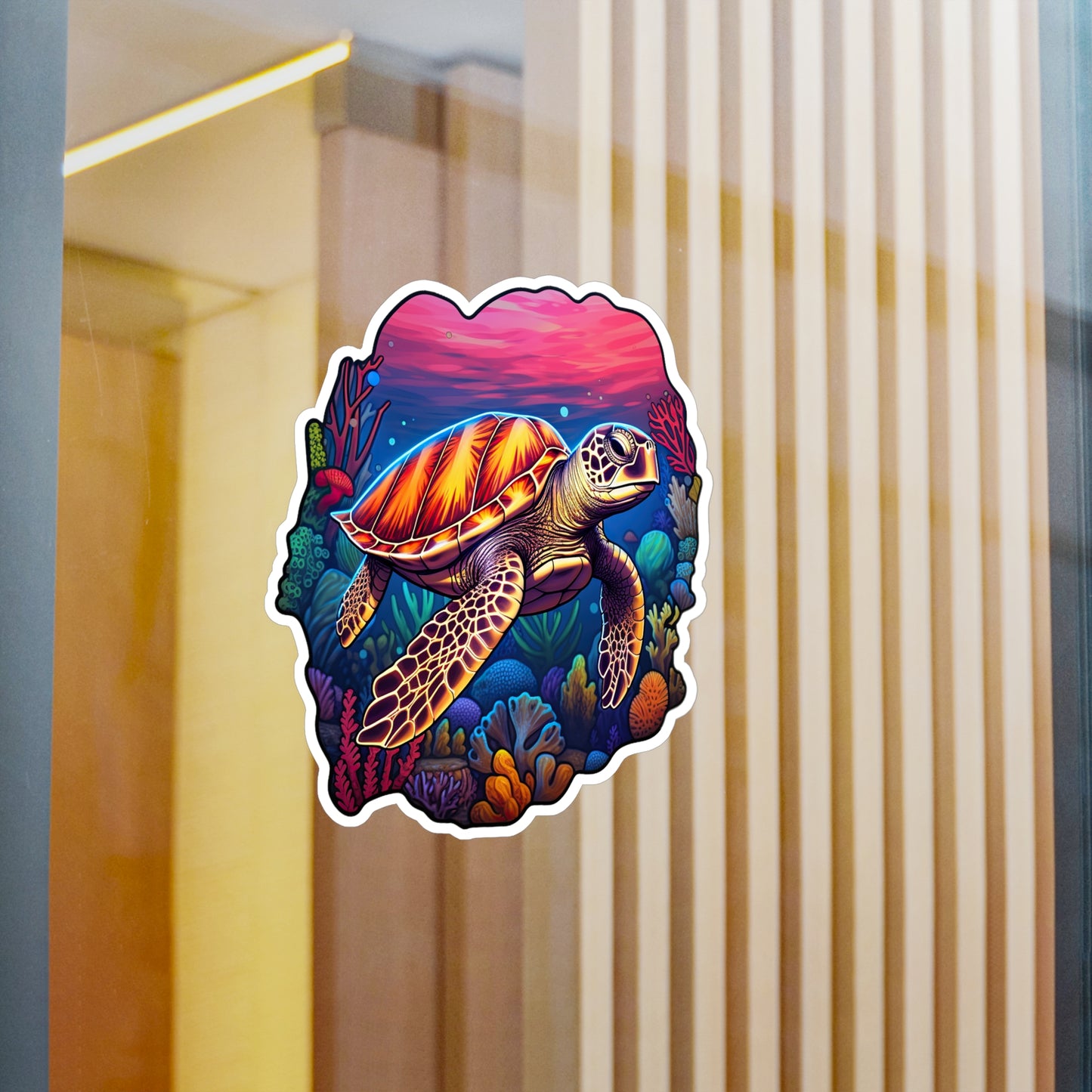 Anime-inspired Hawksbill Turtle in Coral Reef Sticker