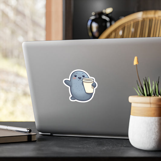 Adorable Clapping Seal Sticker - Perfect for Coffee Lovers | Buy Cute Seal Coffee Sticker Now!