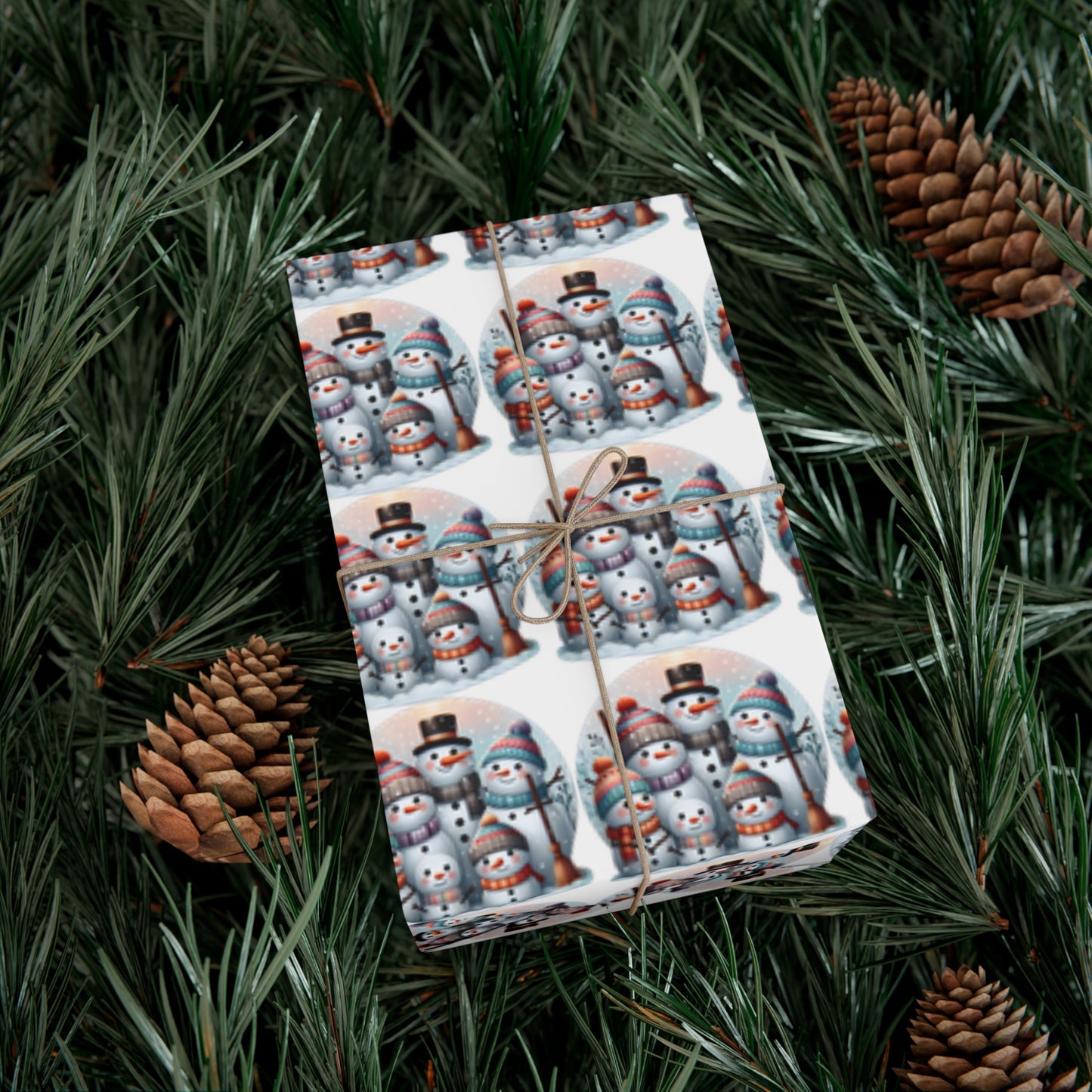 Joyful Snowpeople Gathering - Pastel Winter Landscape Wrapping Paper