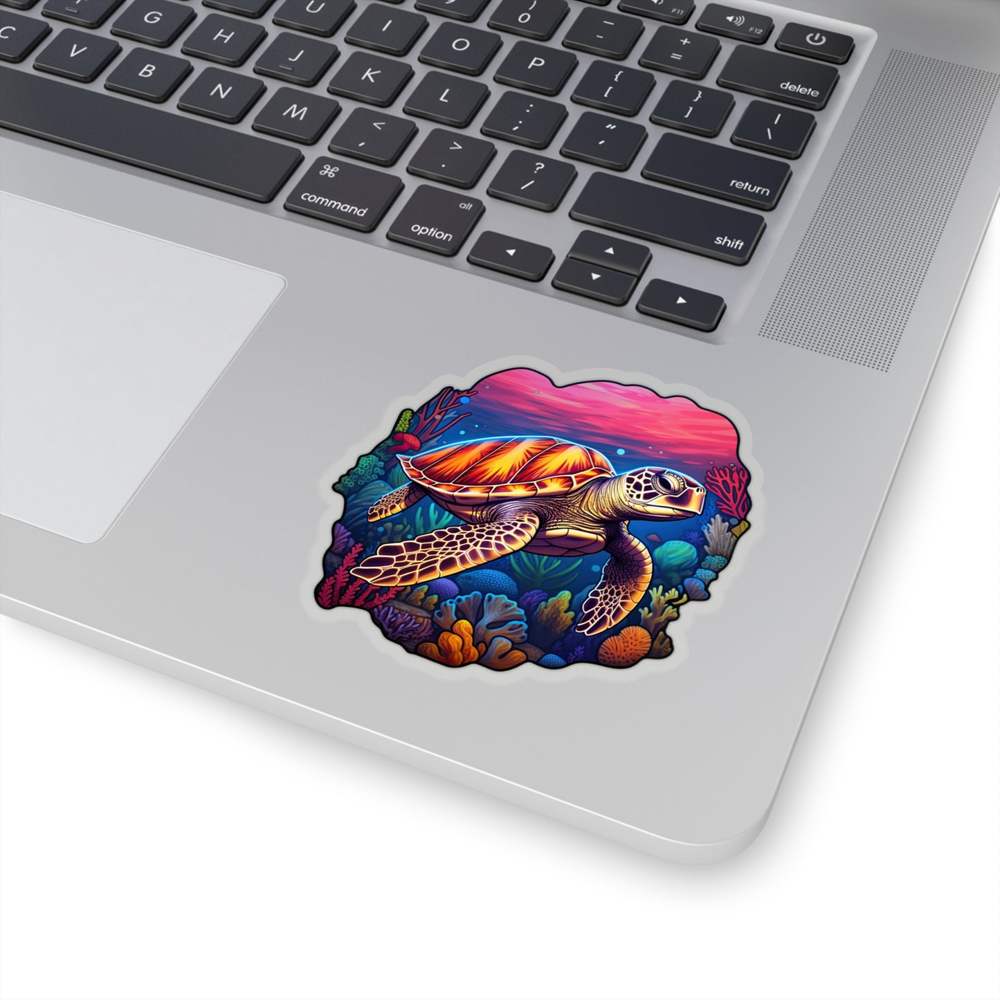 Anime-inspired Hawksbill Turtle in Coral Reef Sticker