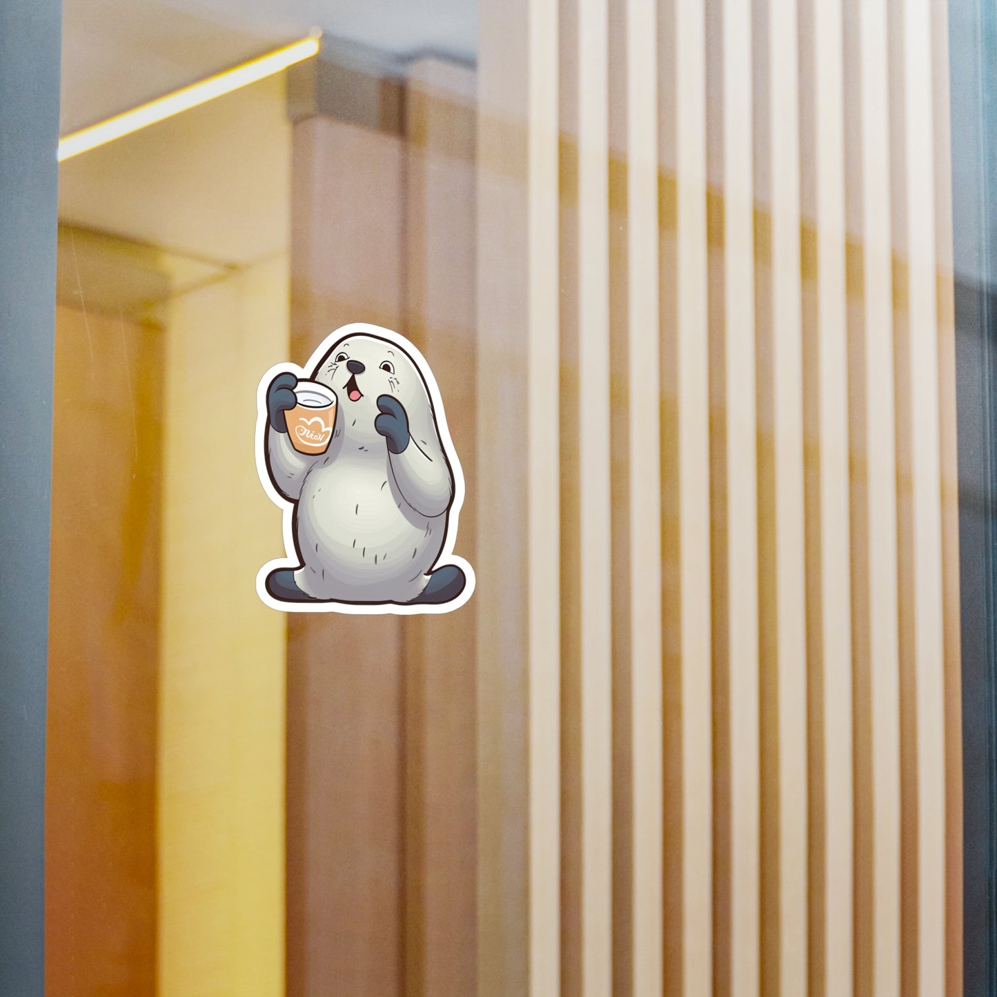 Cute Seal Clapping for Coffee Sticker: Adorable Must-Have for Caffeine Lovers