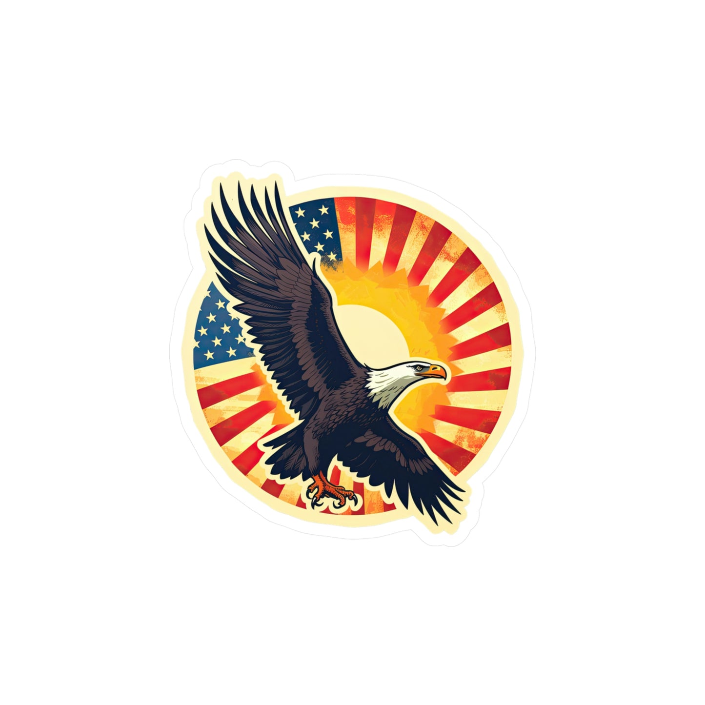 4th of July Sticker: Patriotic American Flag with Majestic Bald Eagle Kiss-Cut Vinyl Decal