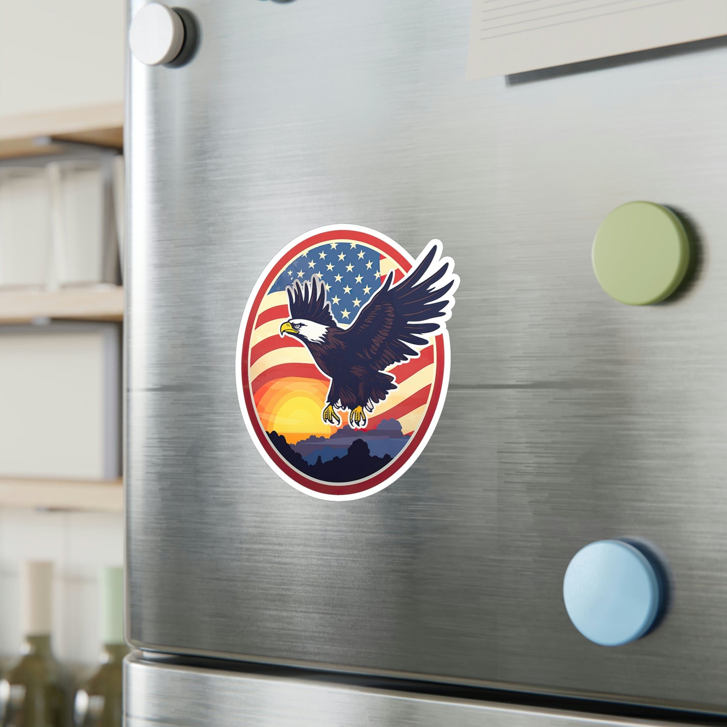 4th of July Sticker: Patriotic American Flag with Majestic Bald Eagle Kiss-Cut Vinyl Decal