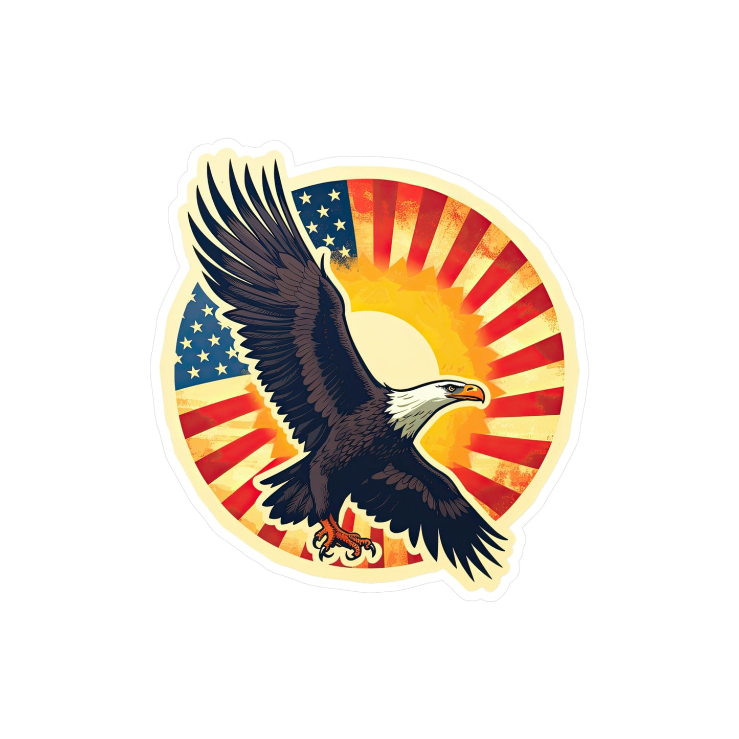 4th of July Sticker: Patriotic American Flag with Majestic Bald Eagle Kiss-Cut Vinyl Decal