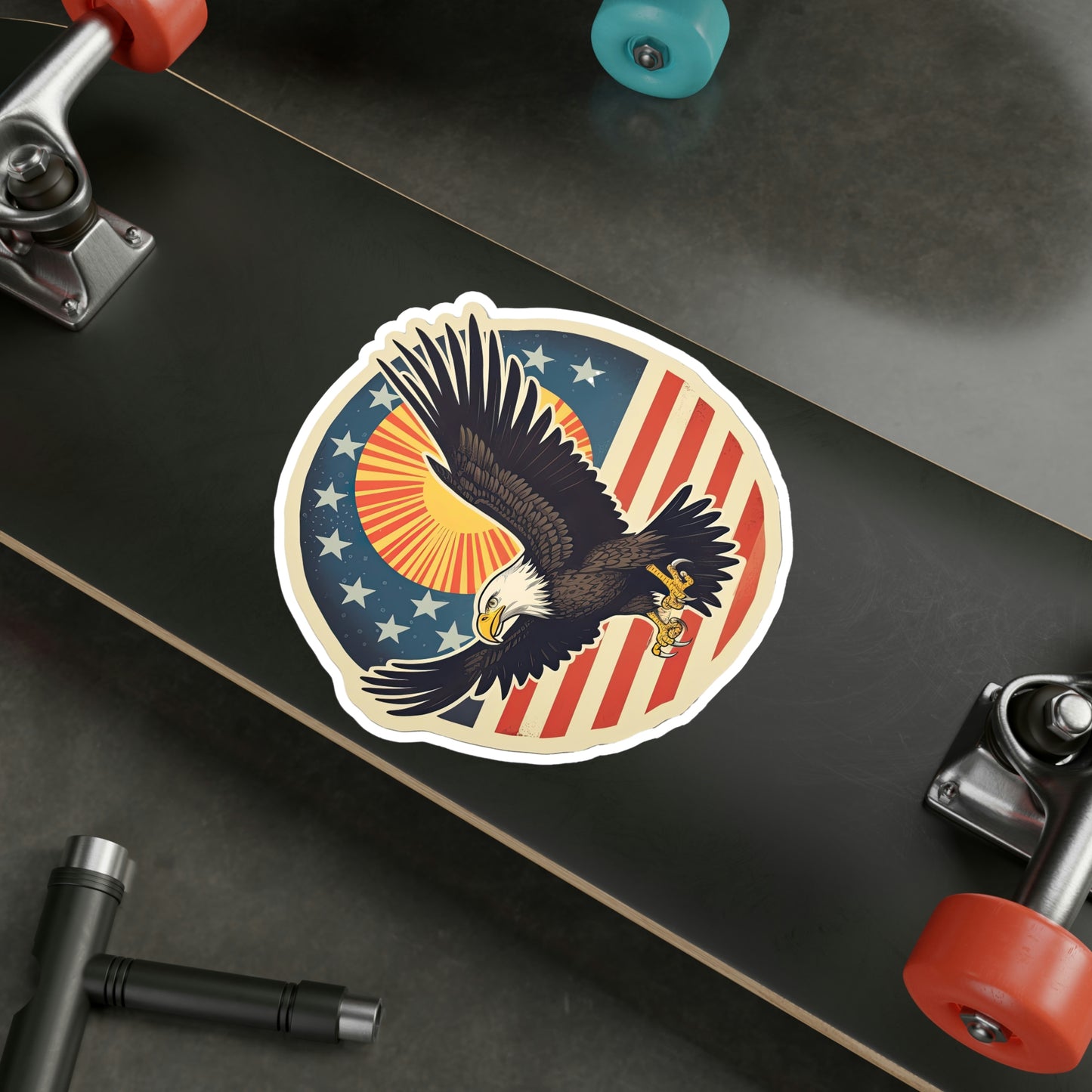 4th of July Sticker: Patriotic American Flag with Majestic Bald Eagle Kiss-Cut Vinyl Decal