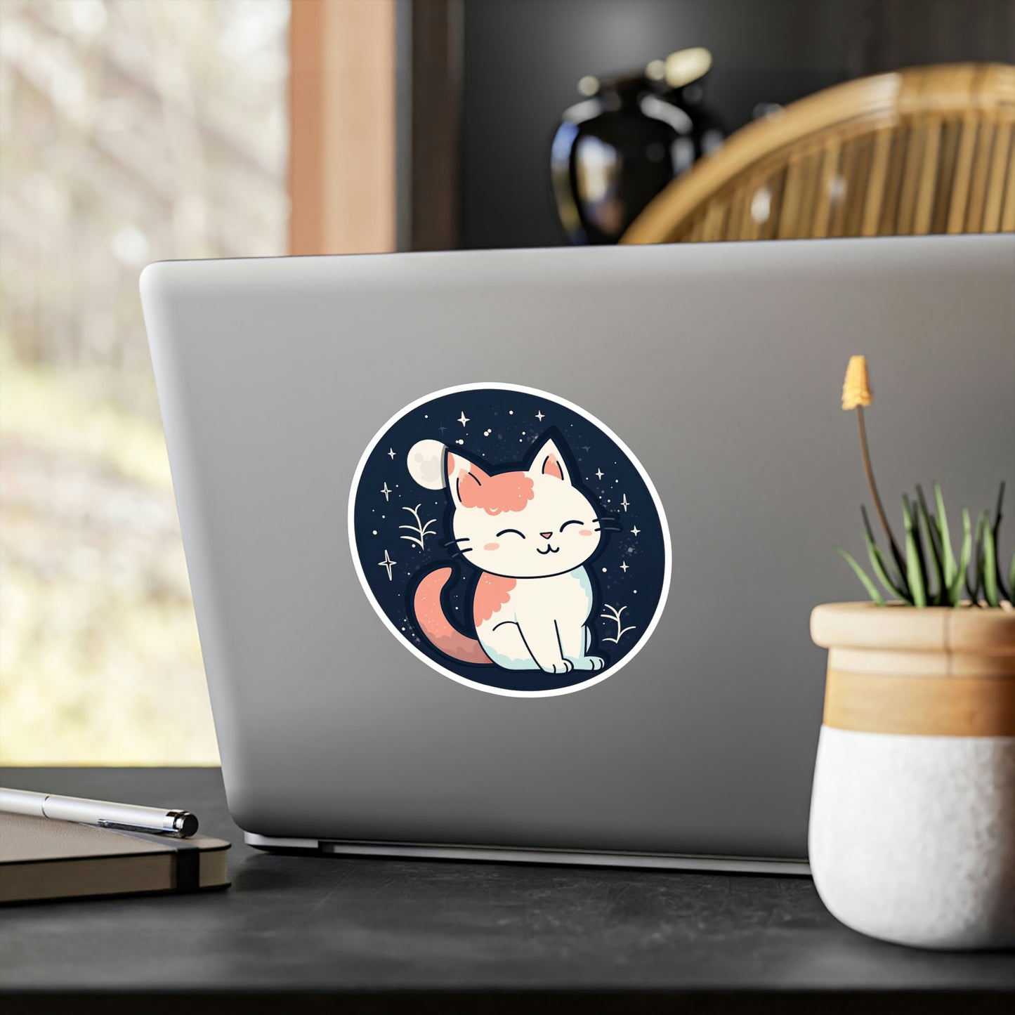 Adorable Cat on Moon Sticker: Boost Your Space with Purr-fect Lunar Cuteness - Top Rated & High Quality