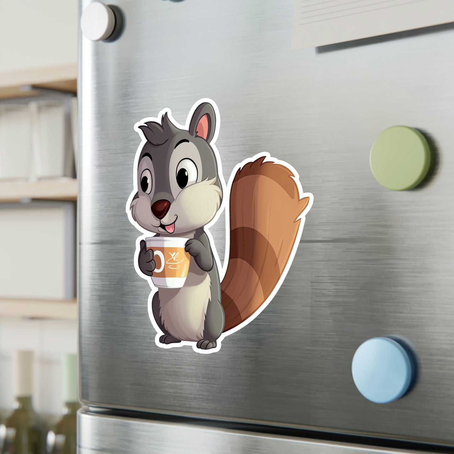 Cute Squirrel with Tiny Coffee Cup Sticker - Adorable, High-Quality & Unique Design - Perfect for Laptops, Water Bottles, and More!