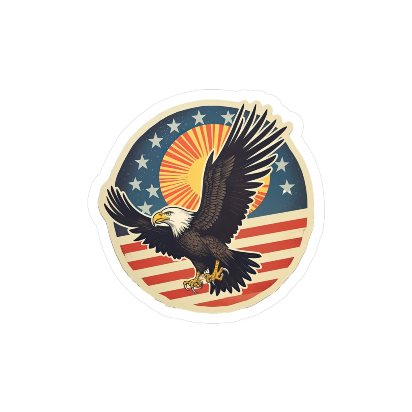 4th of July Sticker: Patriotic American Flag with Majestic Bald Eagle Kiss-Cut Vinyl Decal