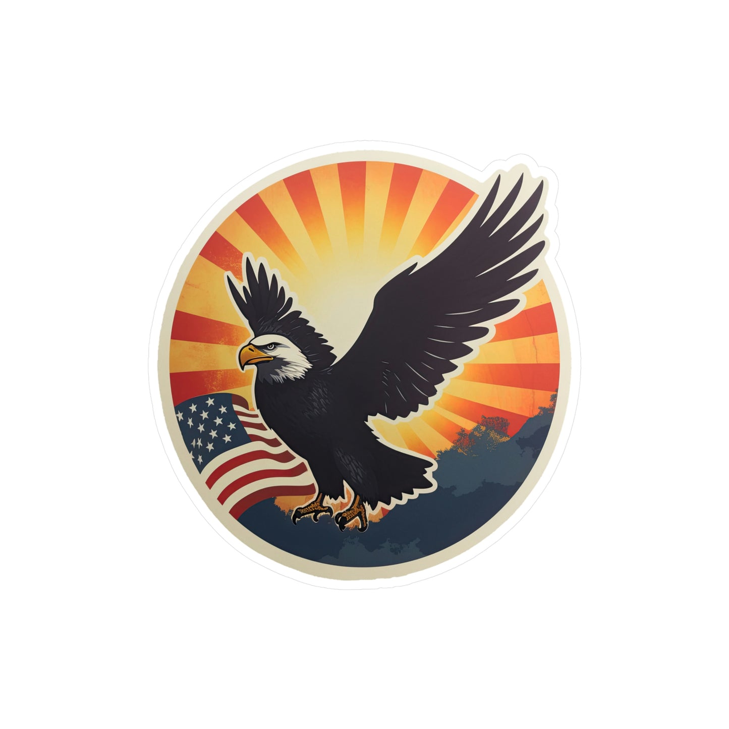 4th of July Sticker: Patriotic American Flag with Majestic Bald Eagle Kiss-Cut Vinyl Decal