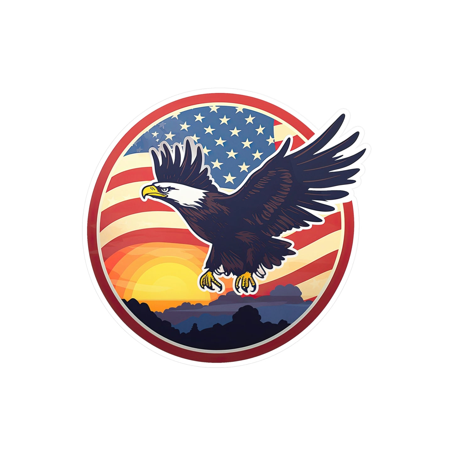 4th of July Sticker: Patriotic American Flag with Majestic Bald Eagle Kiss-Cut Vinyl Decal