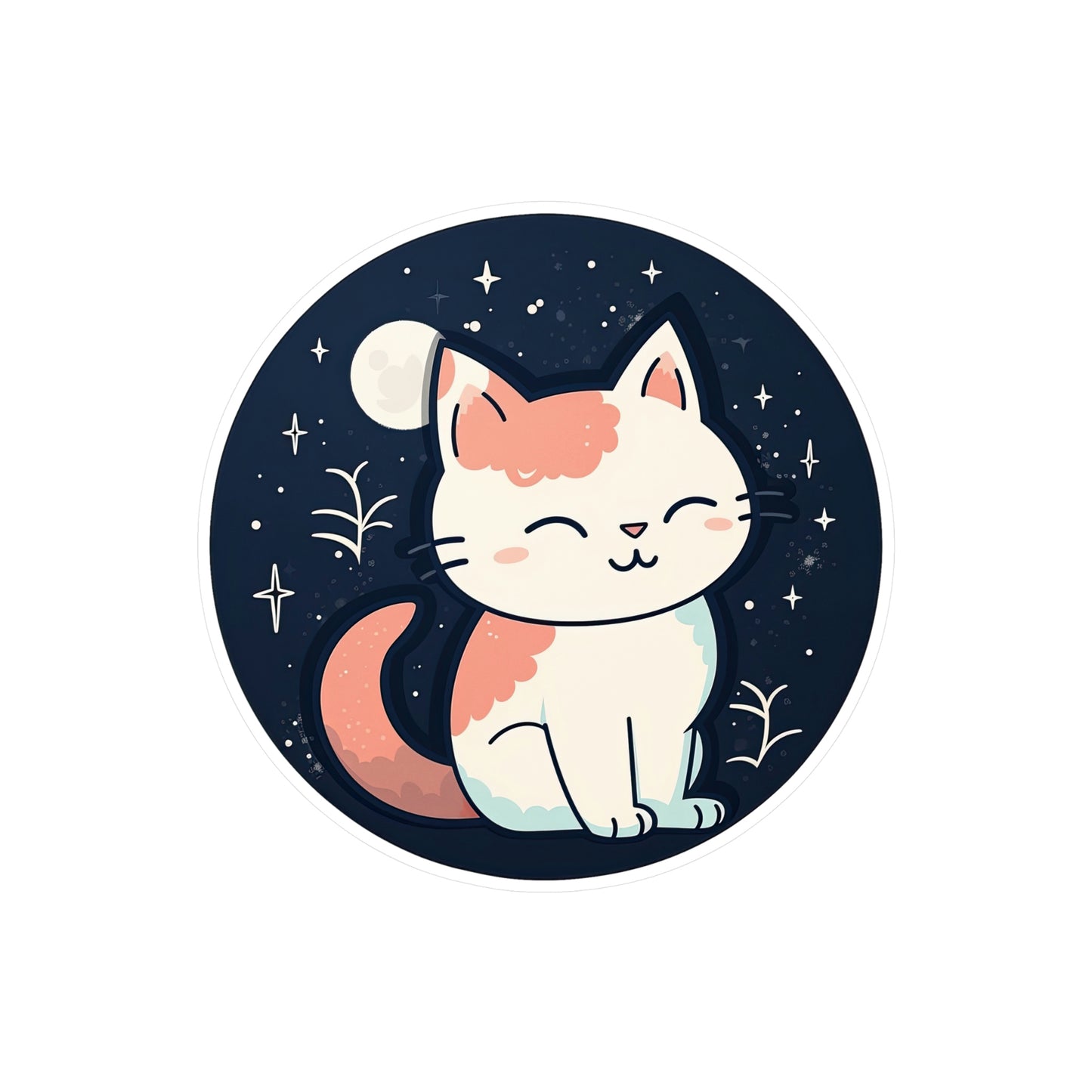 Adorable Cat on Moon Sticker: Boost Your Space with Purr-fect Lunar Cuteness - Top Rated & High Quality