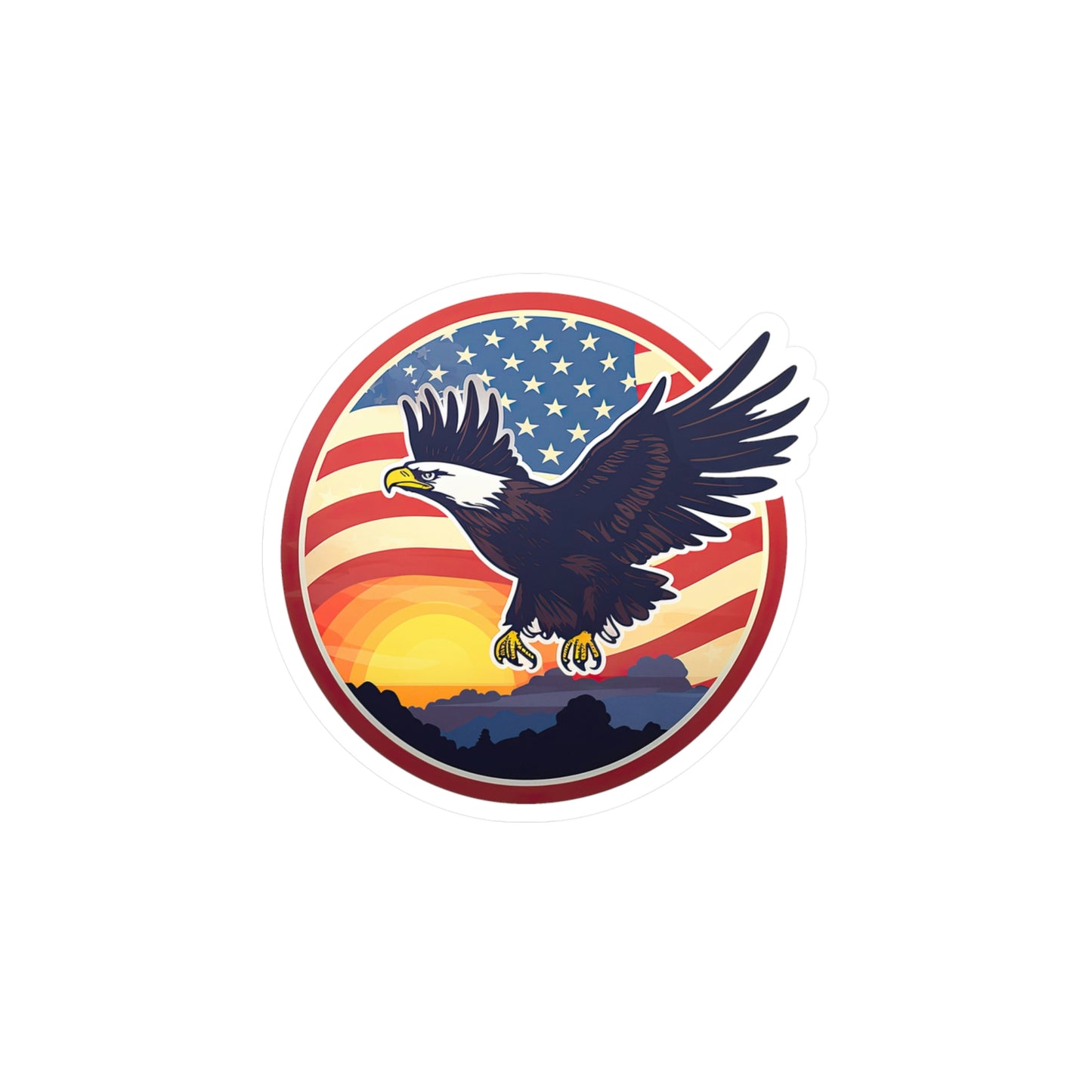 4th of July Sticker: Patriotic American Flag with Majestic Bald Eagle Kiss-Cut Vinyl Decal