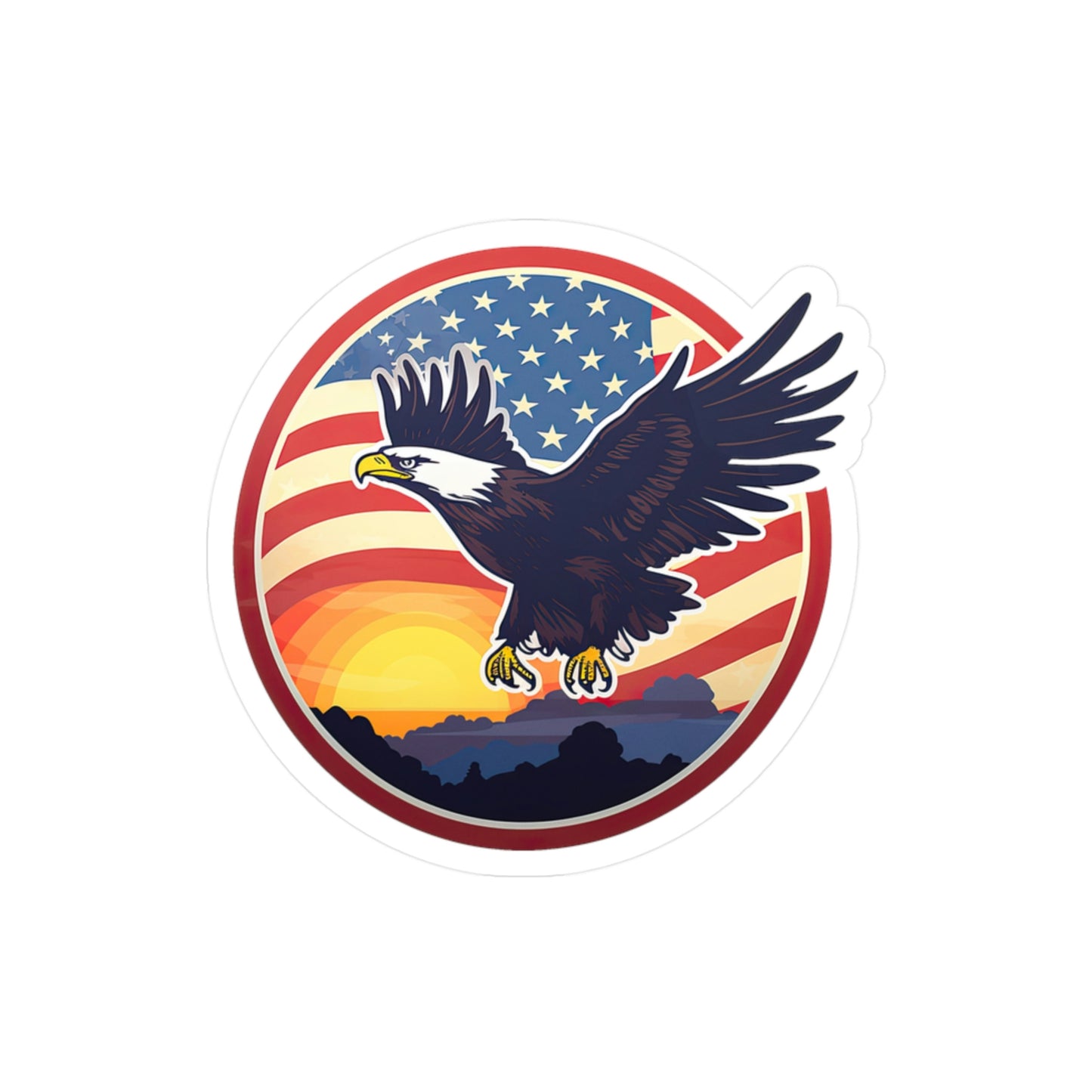 4th of July Sticker: Patriotic American Flag with Majestic Bald Eagle Kiss-Cut Vinyl Decal