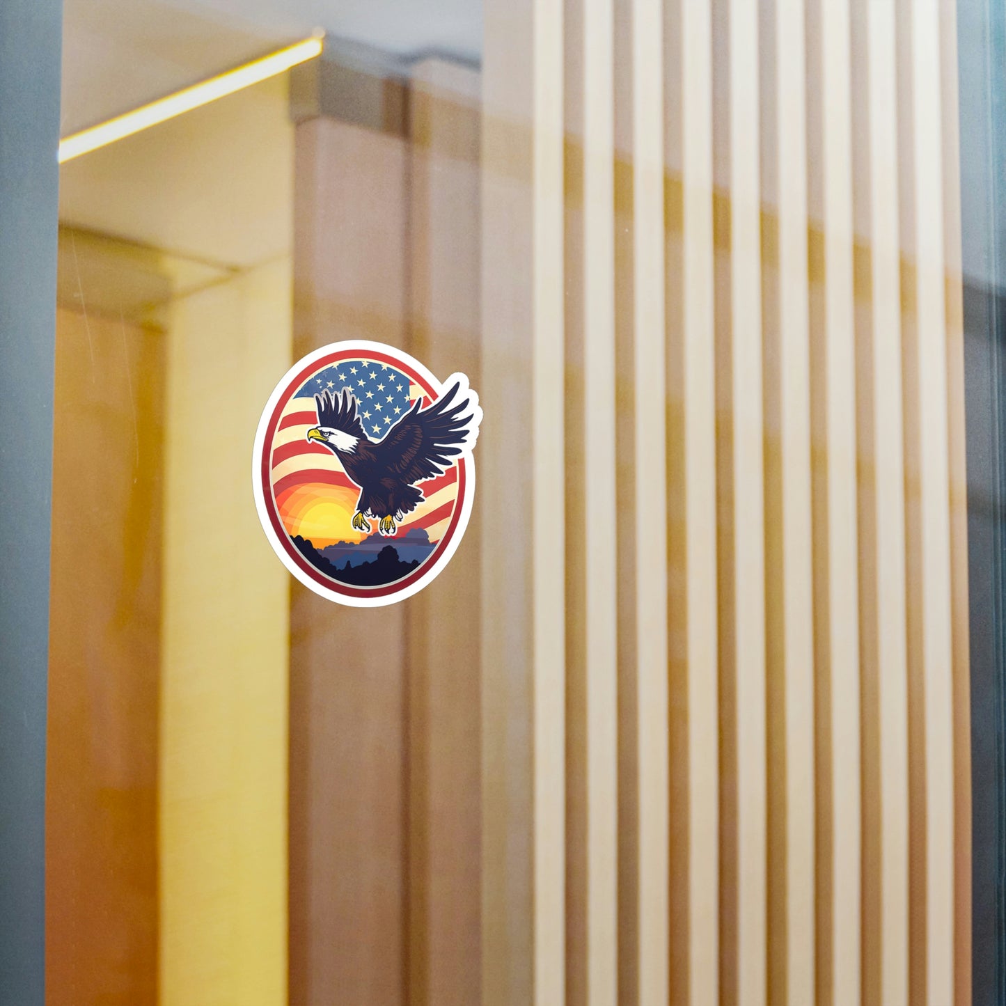 4th of July Sticker: Patriotic American Flag with Majestic Bald Eagle Kiss-Cut Vinyl Decal