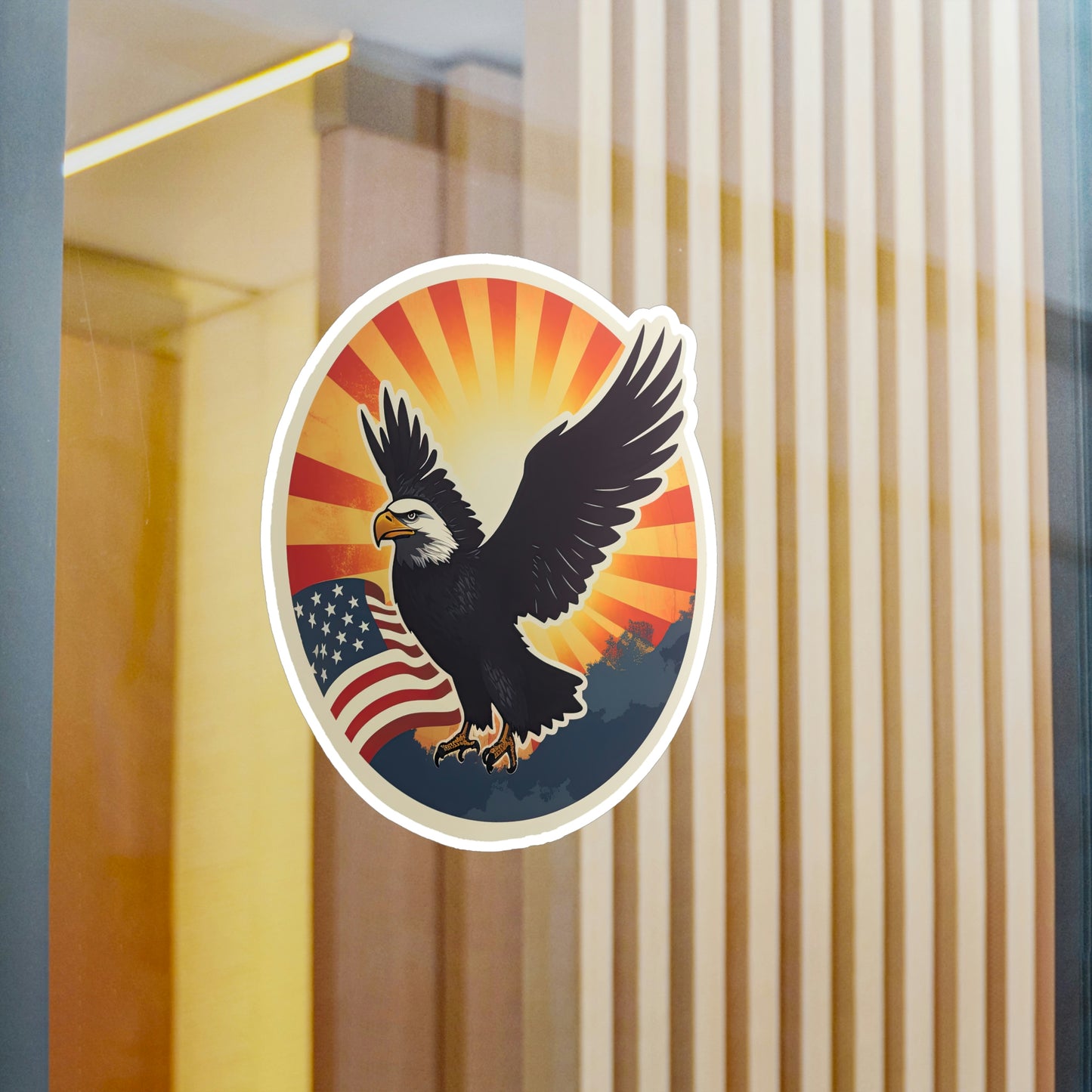 4th of July Sticker: Patriotic American Flag with Majestic Bald Eagle Kiss-Cut Vinyl Decal