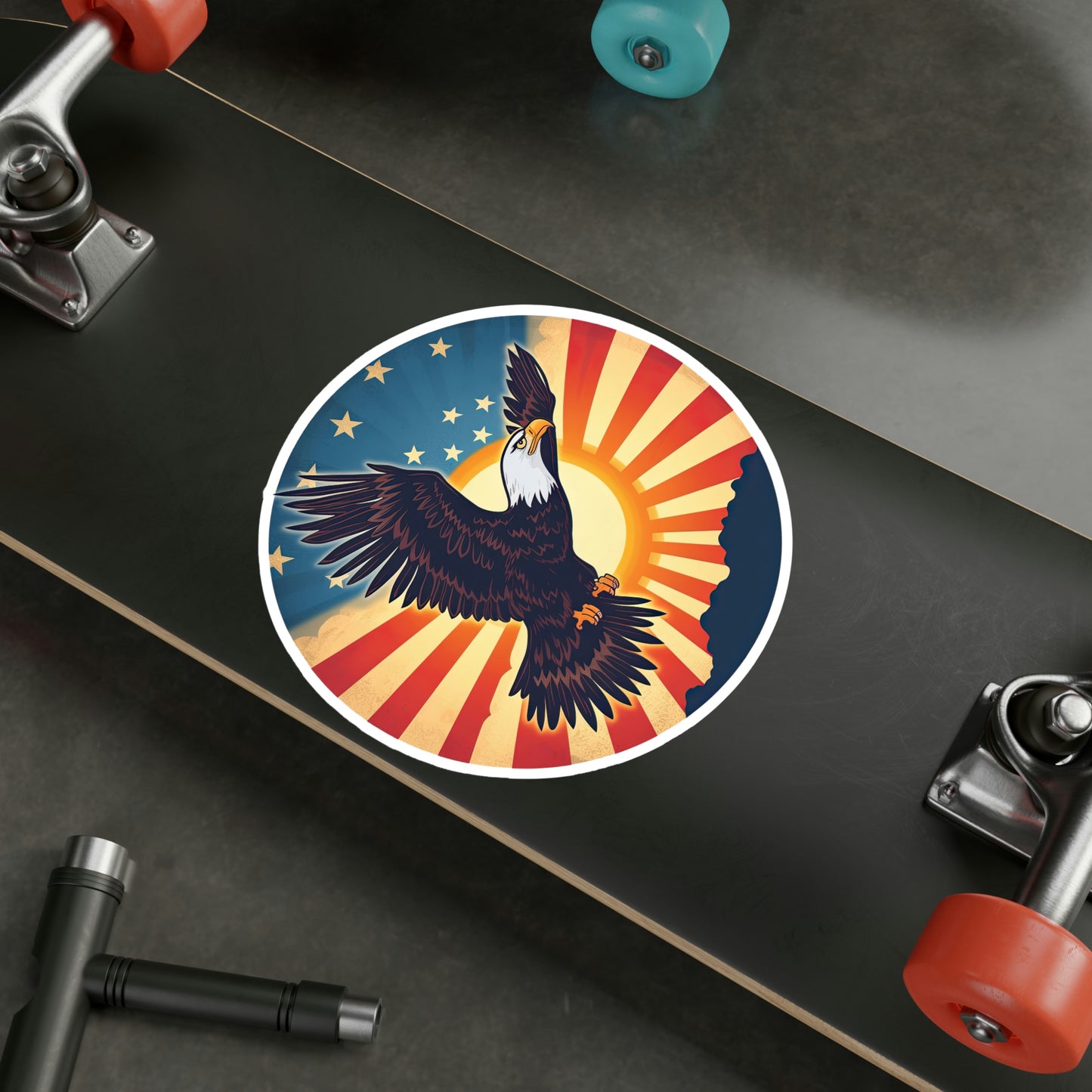 4th of July Sticker: Patriotic American Flag with Majestic Bald Eagle Kiss-Cut Vinyl Decal