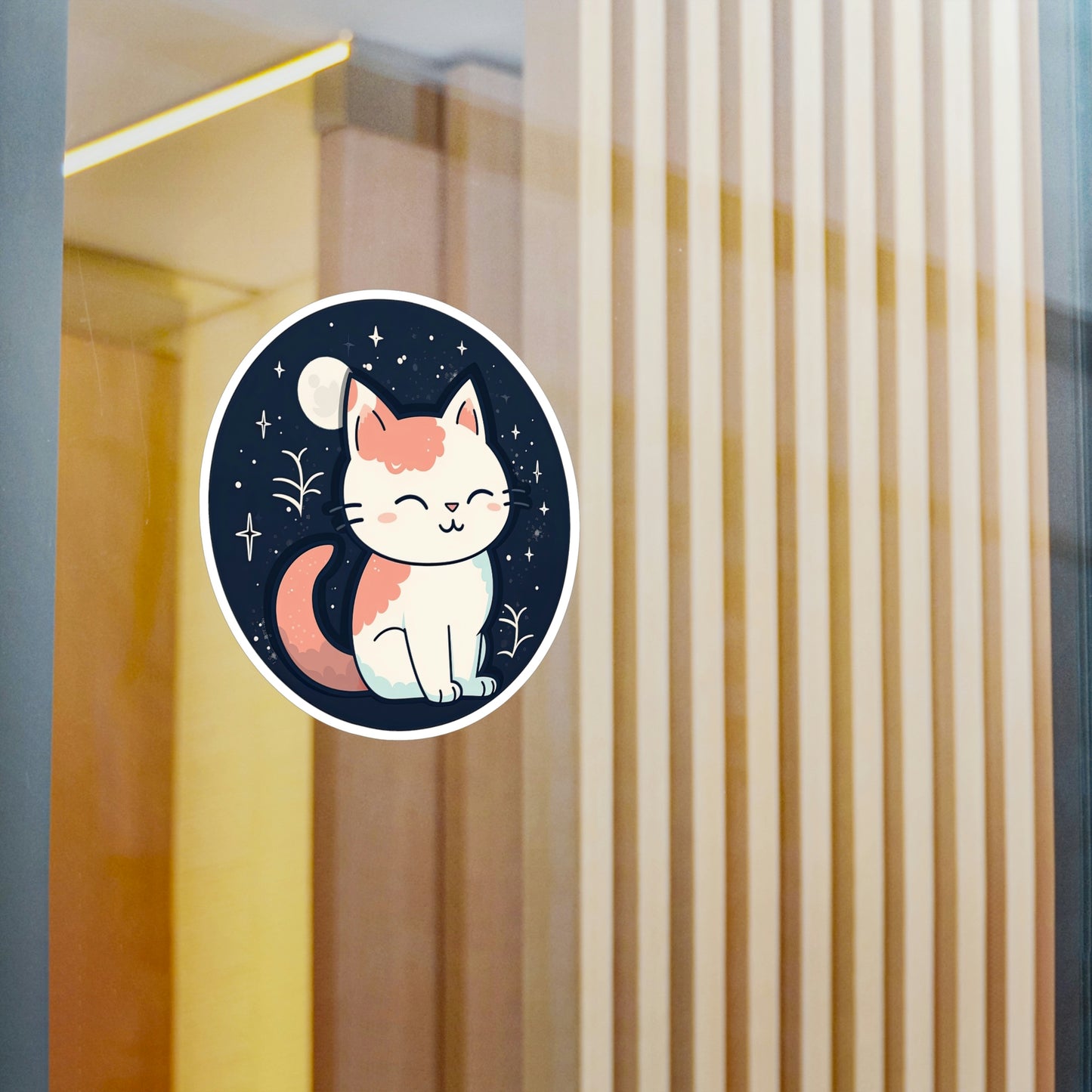 Adorable Cat on Moon Sticker: Boost Your Space with Purr-fect Lunar Cuteness - Top Rated & High Quality