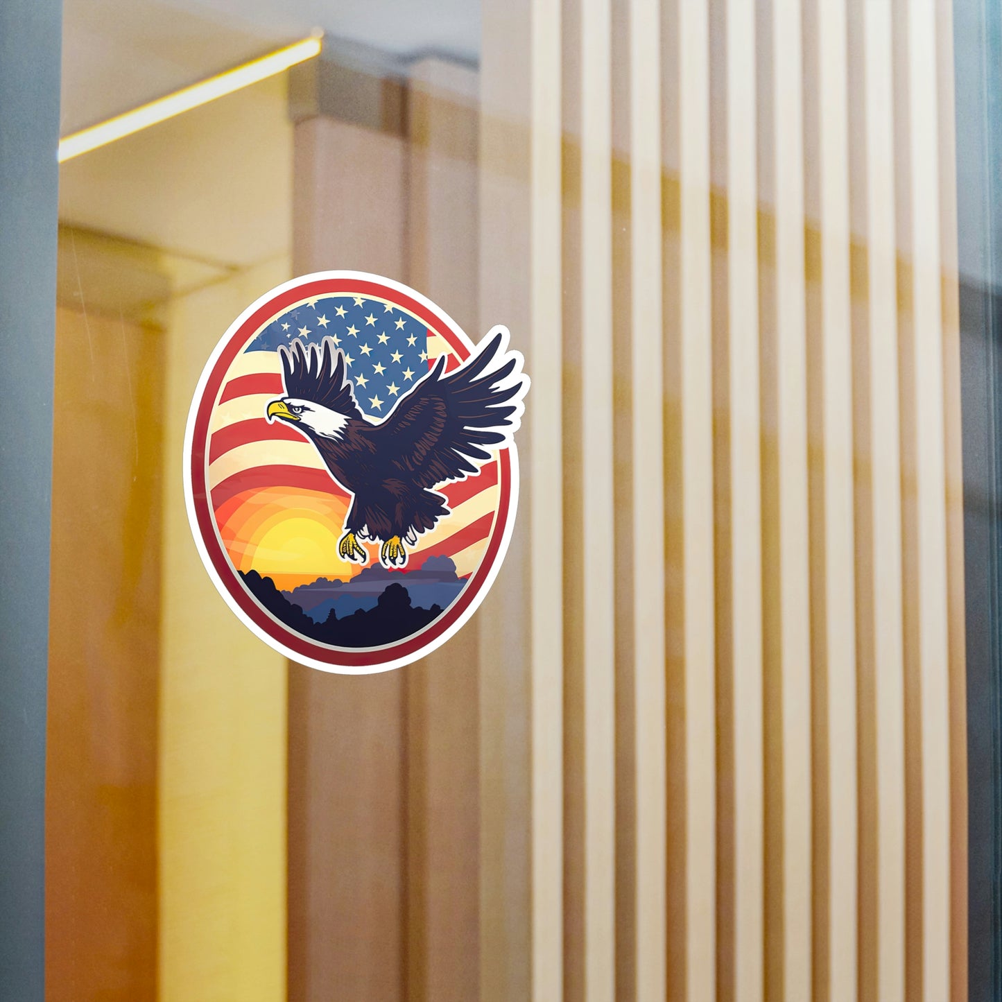 4th of July Sticker: Patriotic American Flag with Majestic Bald Eagle Kiss-Cut Vinyl Decal