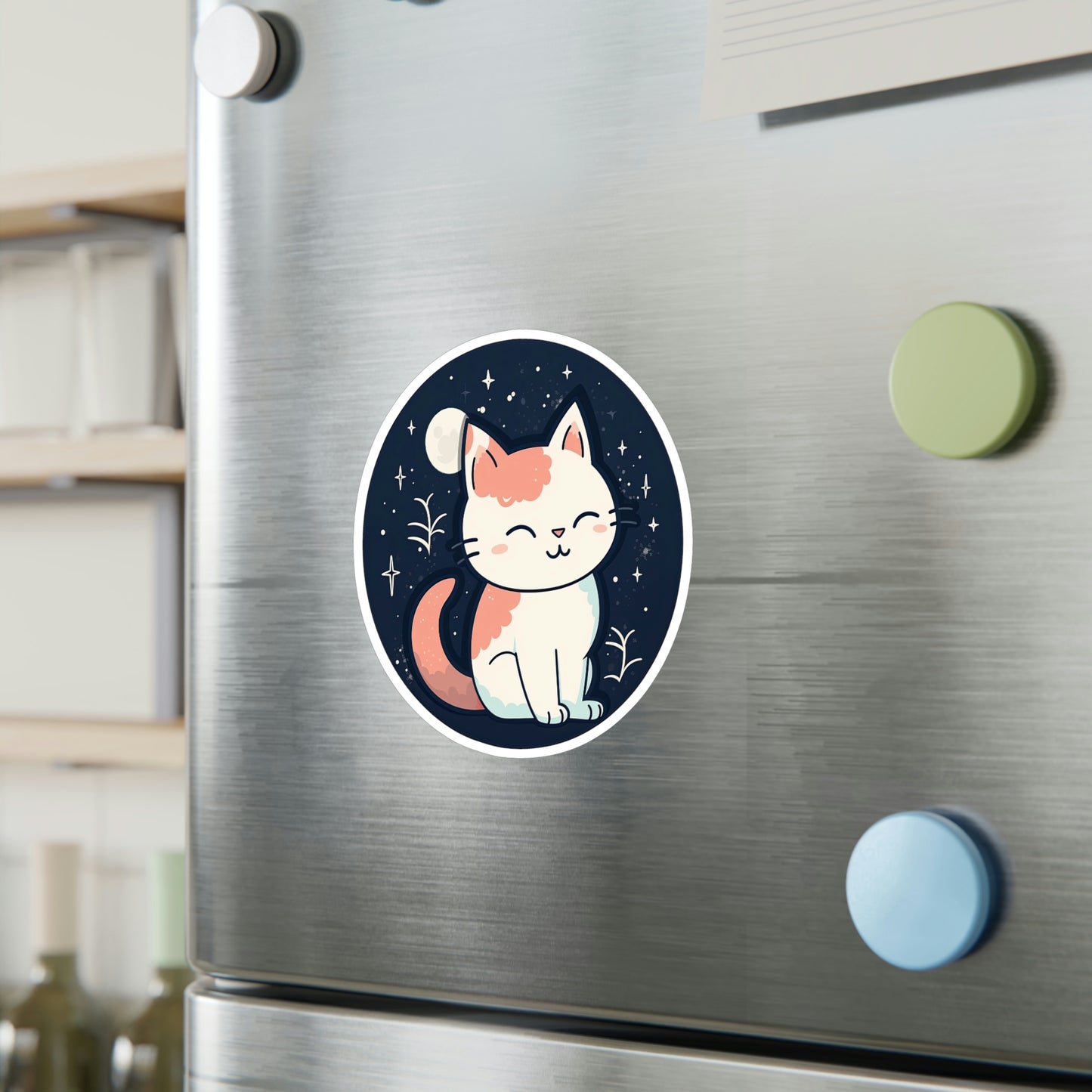 Adorable Cat on Moon Sticker: Boost Your Space with Purr-fect Lunar Cuteness - Top Rated & High Quality