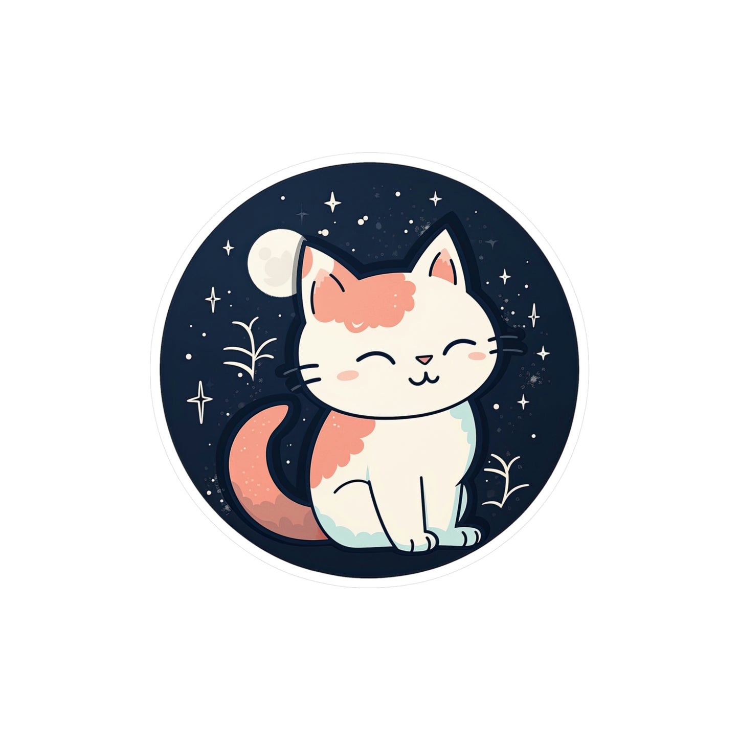 Adorable Cat on Moon Sticker: Boost Your Space with Purr-fect Lunar Cuteness - Top Rated & High Quality