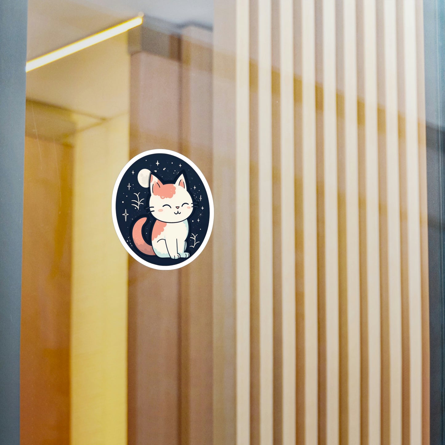 Adorable Cat on Moon Sticker: Boost Your Space with Purr-fect Lunar Cuteness - Top Rated & High Quality