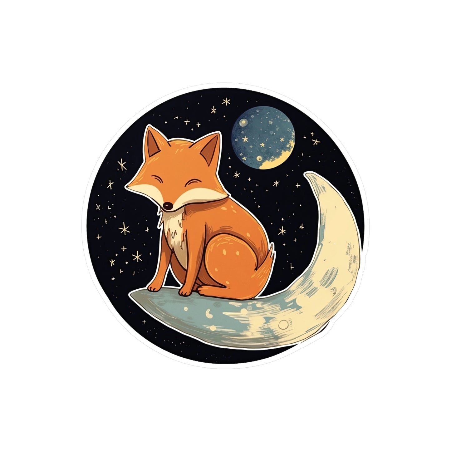 Adorable Cat on Moon Sticker - Must-Have Lunar Kitty Decal for Cat Lovers!