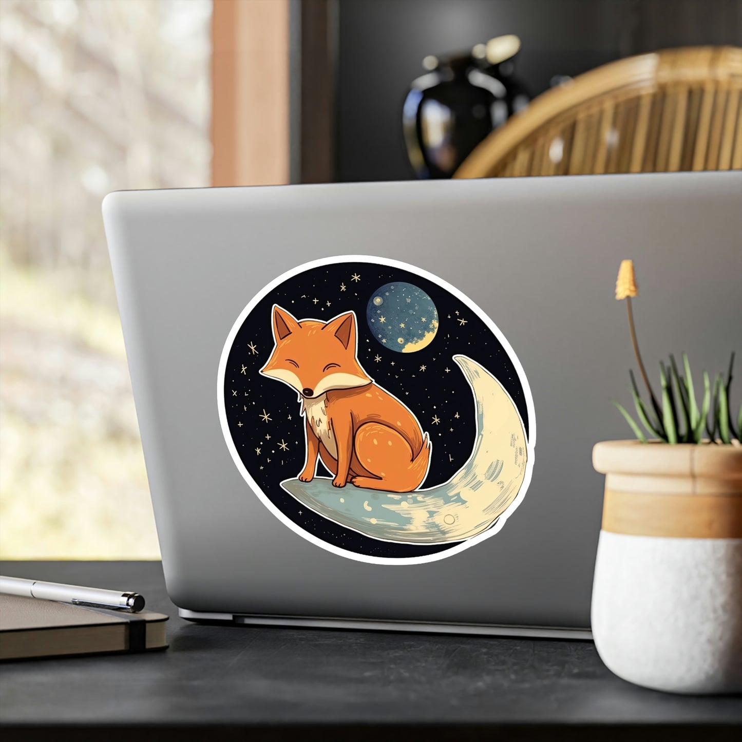 Adorable Cat on Moon Sticker - Must-Have Lunar Kitty Decal for Cat Lovers!